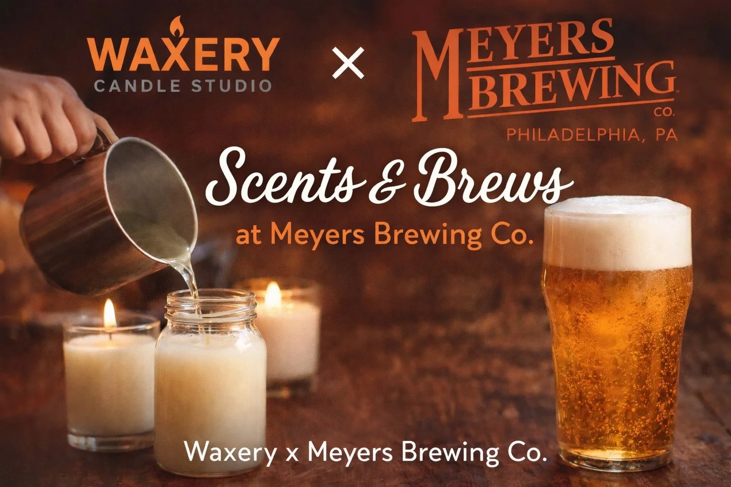 Pour the wax. Sip the brews. Catch the vibes.
Scents &amp; Brews is going down at Meyers Brewing Co. with Waxery Candle Studio and you don&rsquo;t want to miss this cozy + crafty link-up 🔥

Create your own custom candle while enjoying locally brewed