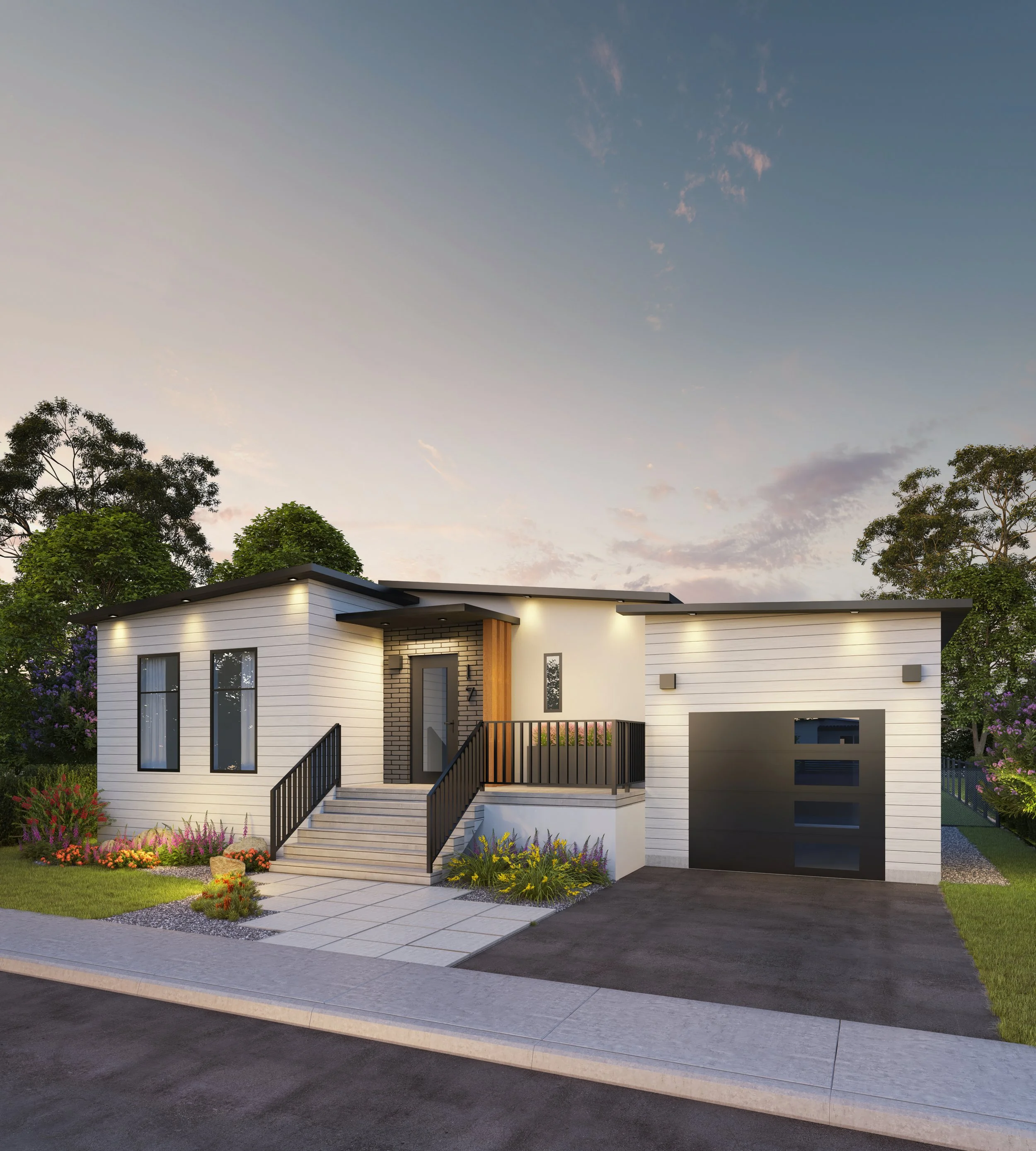 a 3D rendering of a 3 bedroom, 2 bathroom house that is built by Crafted Developments called, Skylark
