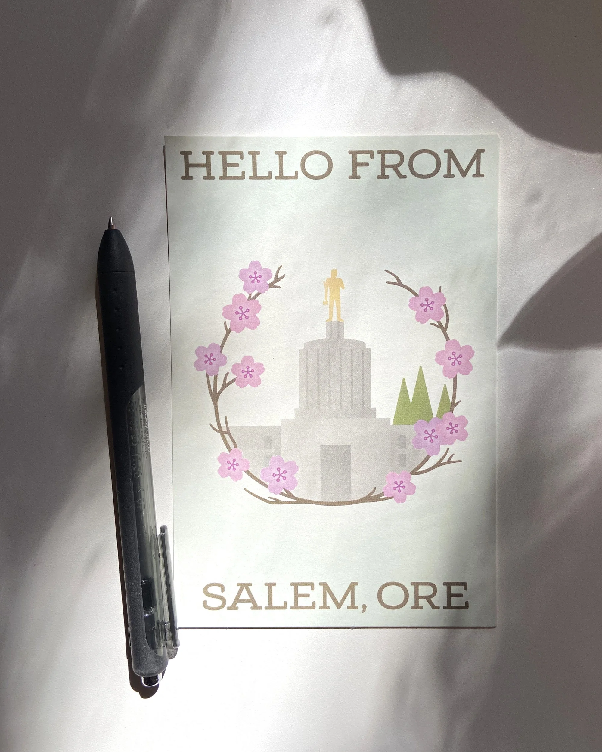 Hello From Salem Capitol Cherry Blossoms Postcard