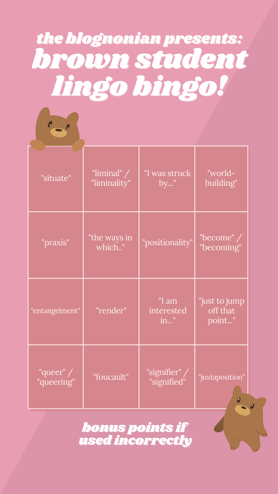 Brown student lingo bingo
