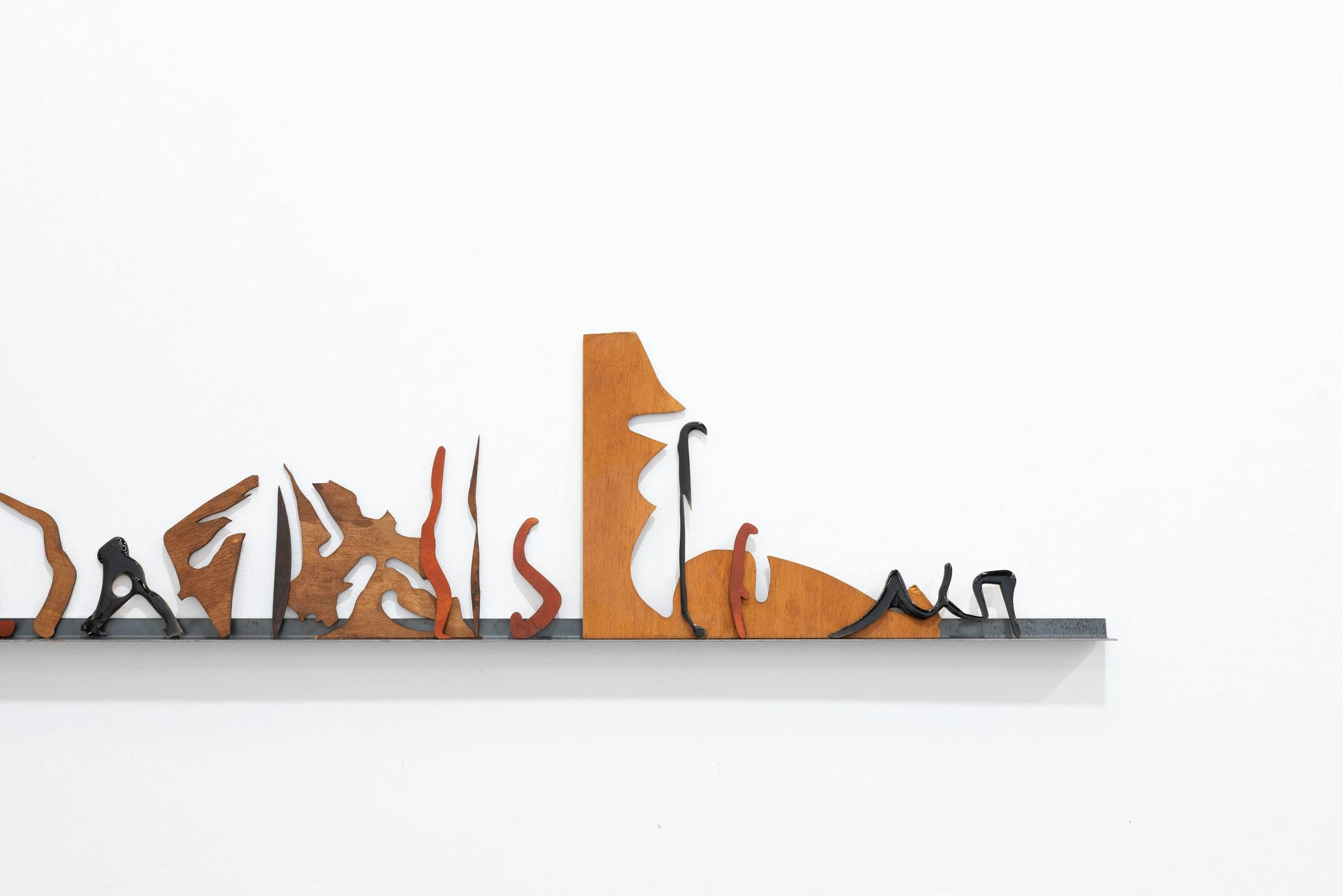Tia Madden, 'Misreading Misreading,' 2025-2026. Plywood, epoxy, pigment, wood stain, steel shelf. Dimensions variable. Photography: Jessica Maurer