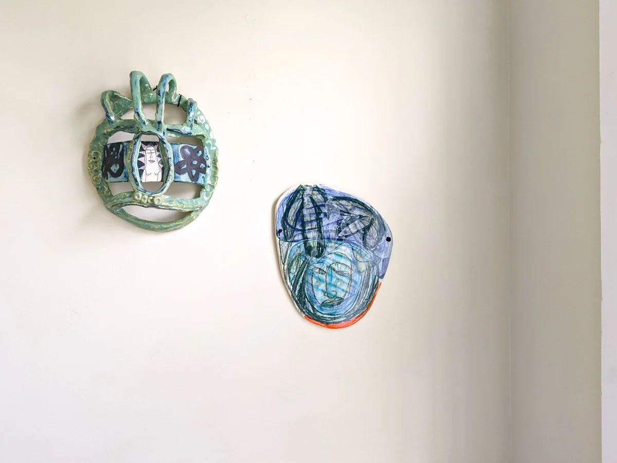 Meghan Samson, Quiet Time One Face Plate, 2021, porcelain and glaze // Silent Stuff Face Plate, 2021, porcelain and glaze