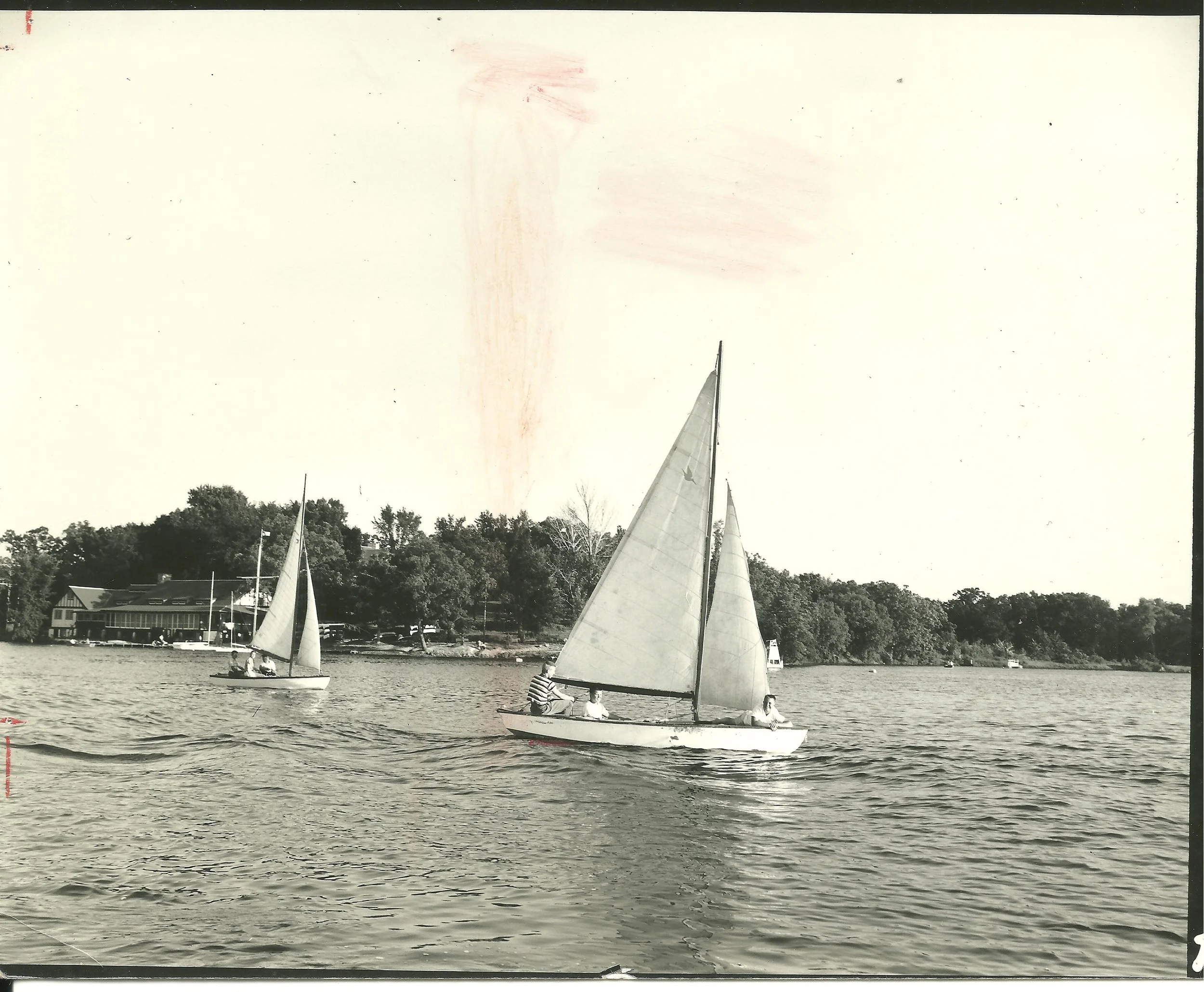 1960s - Campers sailing their boat on Phantom Lake