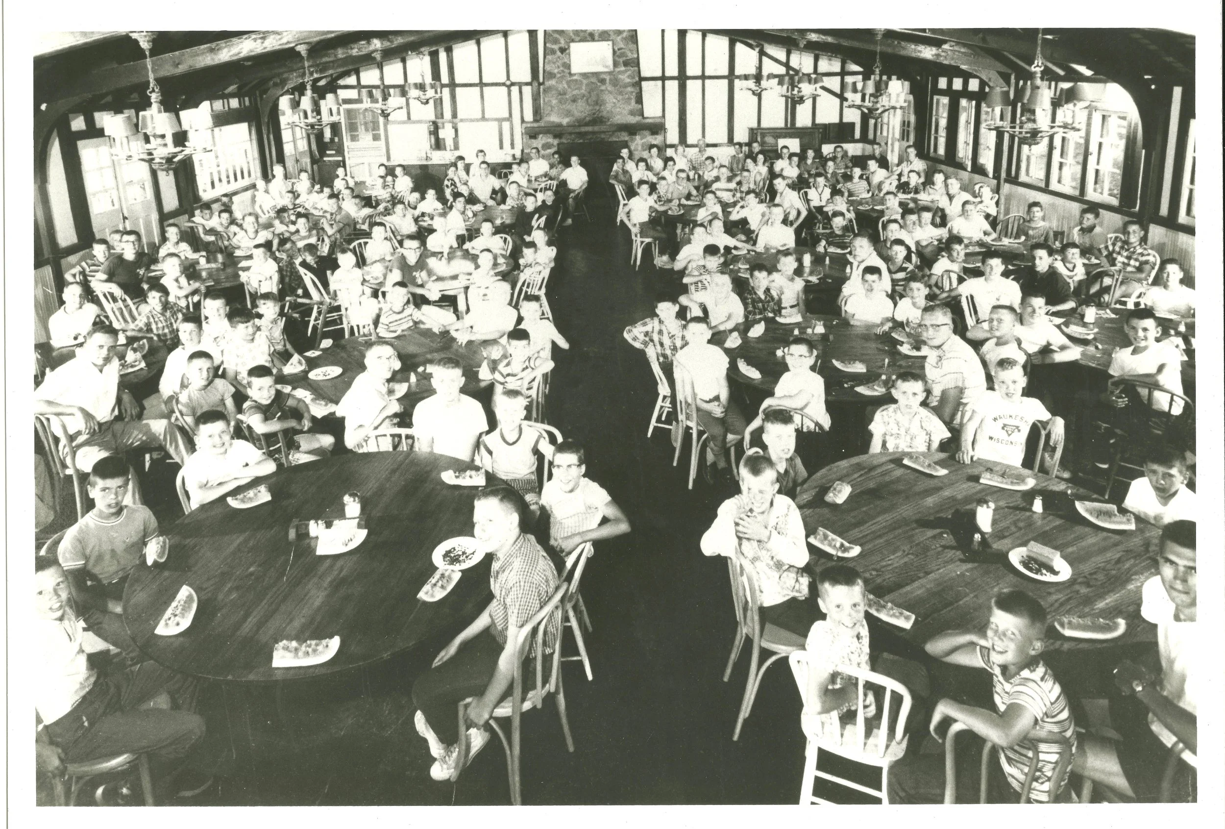 1960s - Campers inside of the second Dining Hall during a meal