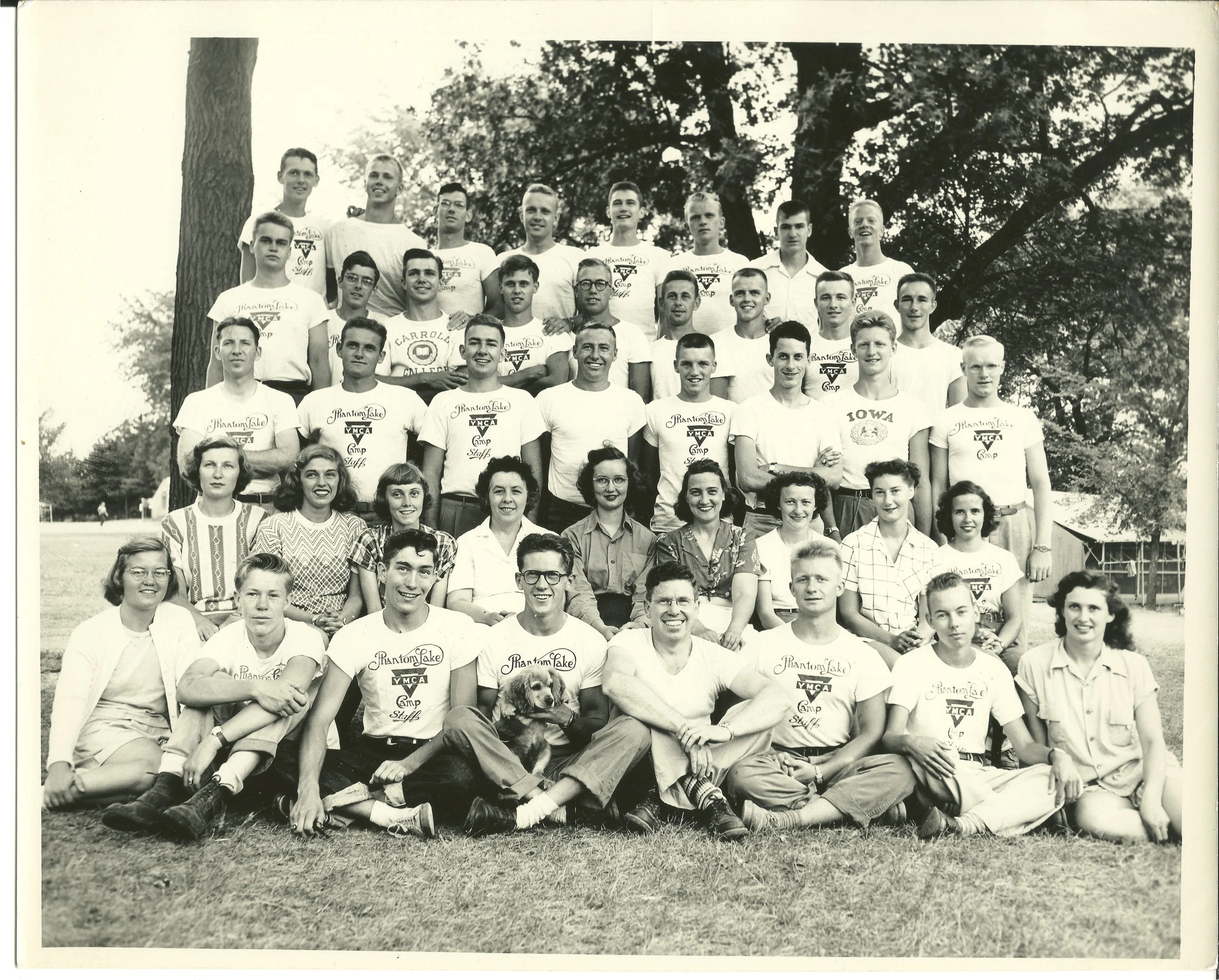 June 14-July 31, 1947 - Boys Staff
Pictured:
First Row - Donna Christianson, Buddy Griesler, Craig Dougan, Joe Huseth, Max W. Clowers, Jim Urquahart, Harry Quay, Donna Jacobson
Second Row - Jane "Tex" Bauman (Housemistress), Mary Cath "Tatti" Muller,