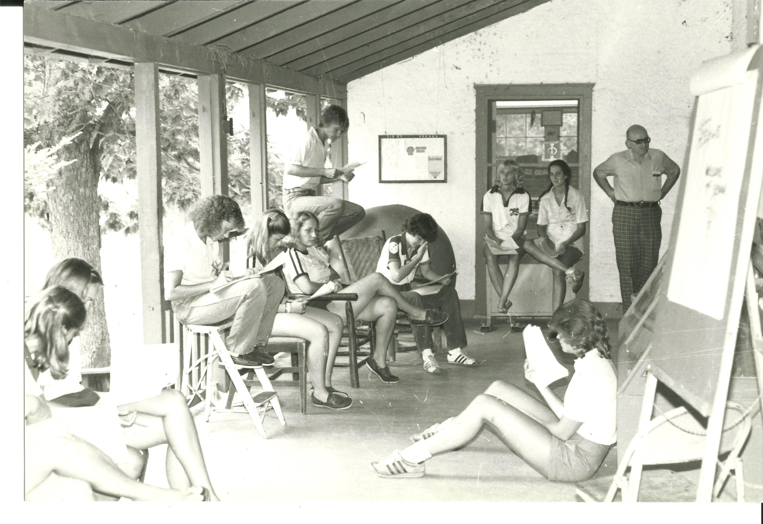 1980s - Staff Meeting on Porch of Alford Lodge