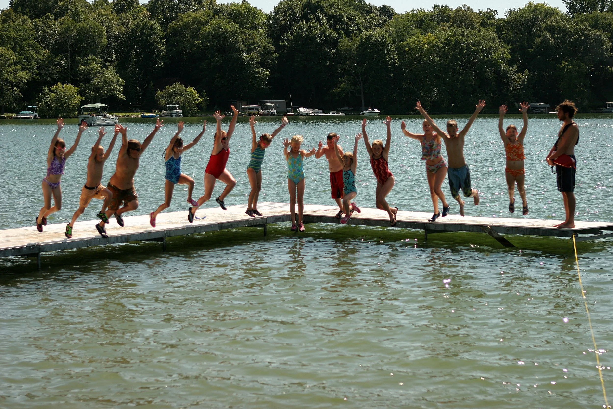 July 2005 - Campers jump into the lake off the Swimming Pier