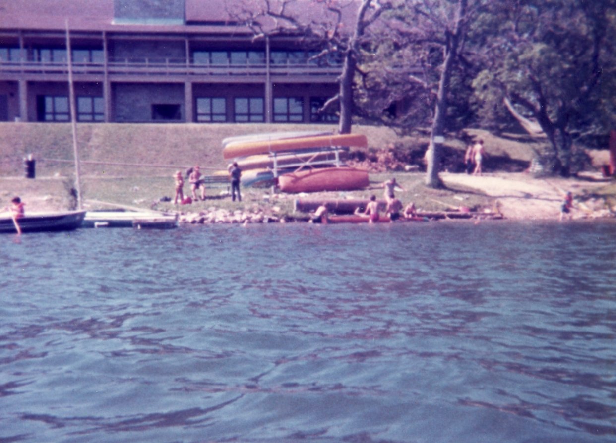 1973-79 - View from the lake of the Boating Area with the new Dining Hall (Erich Lodge) building in the background