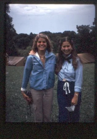 1980 - Staff in front of the tents
(Pictured: Sheila Casserly and Felicia Derby)