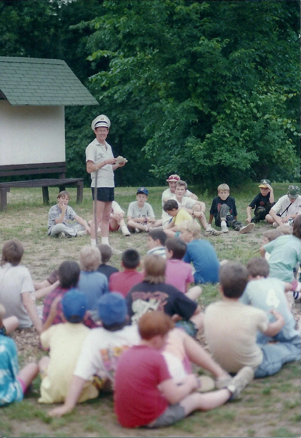 1999 - Campers gather around Mountain Mike
(Pictured: Mike "Mountain Mike" Rule)