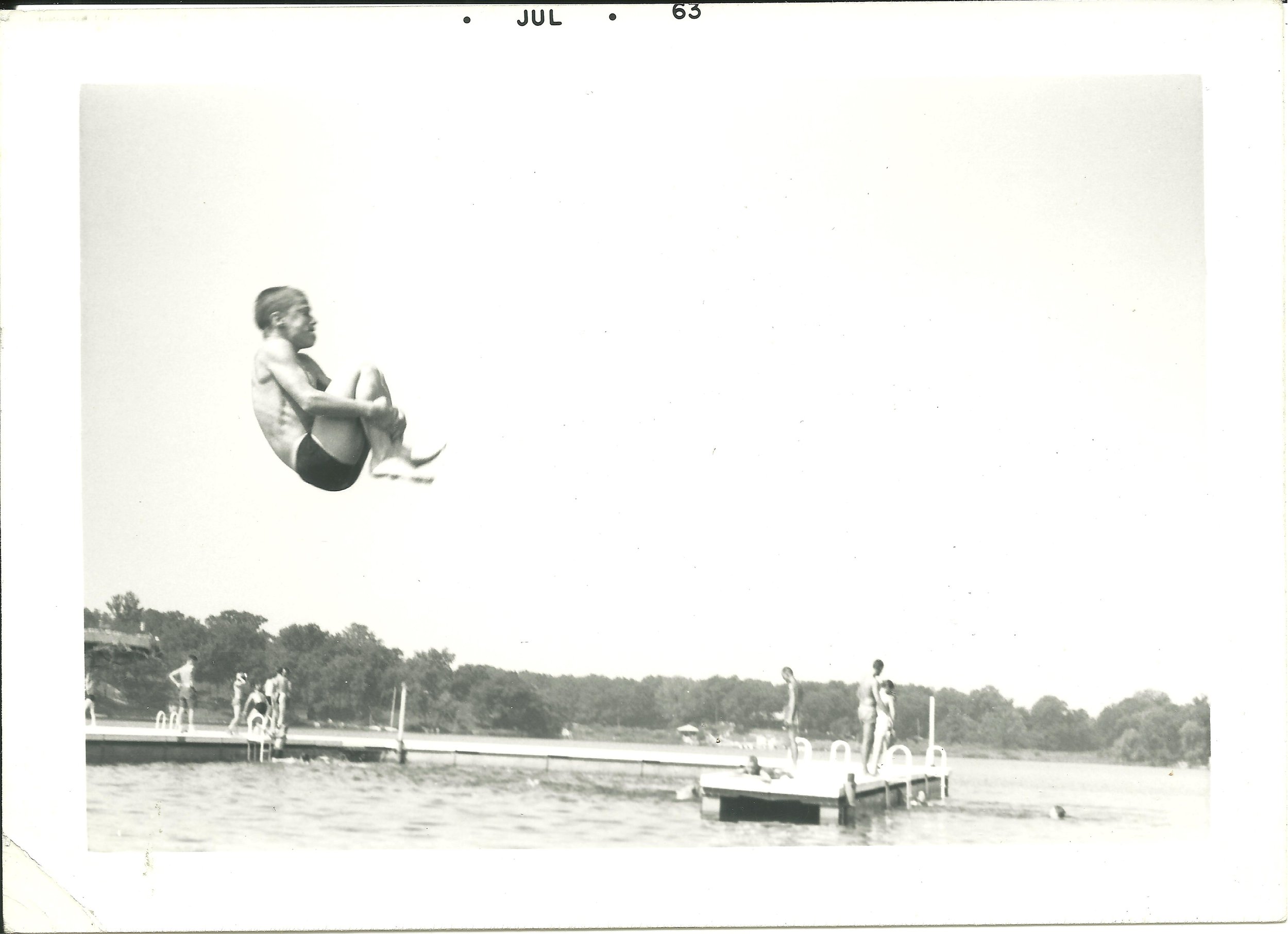 July 1963 - Camper cannonballs into the lake