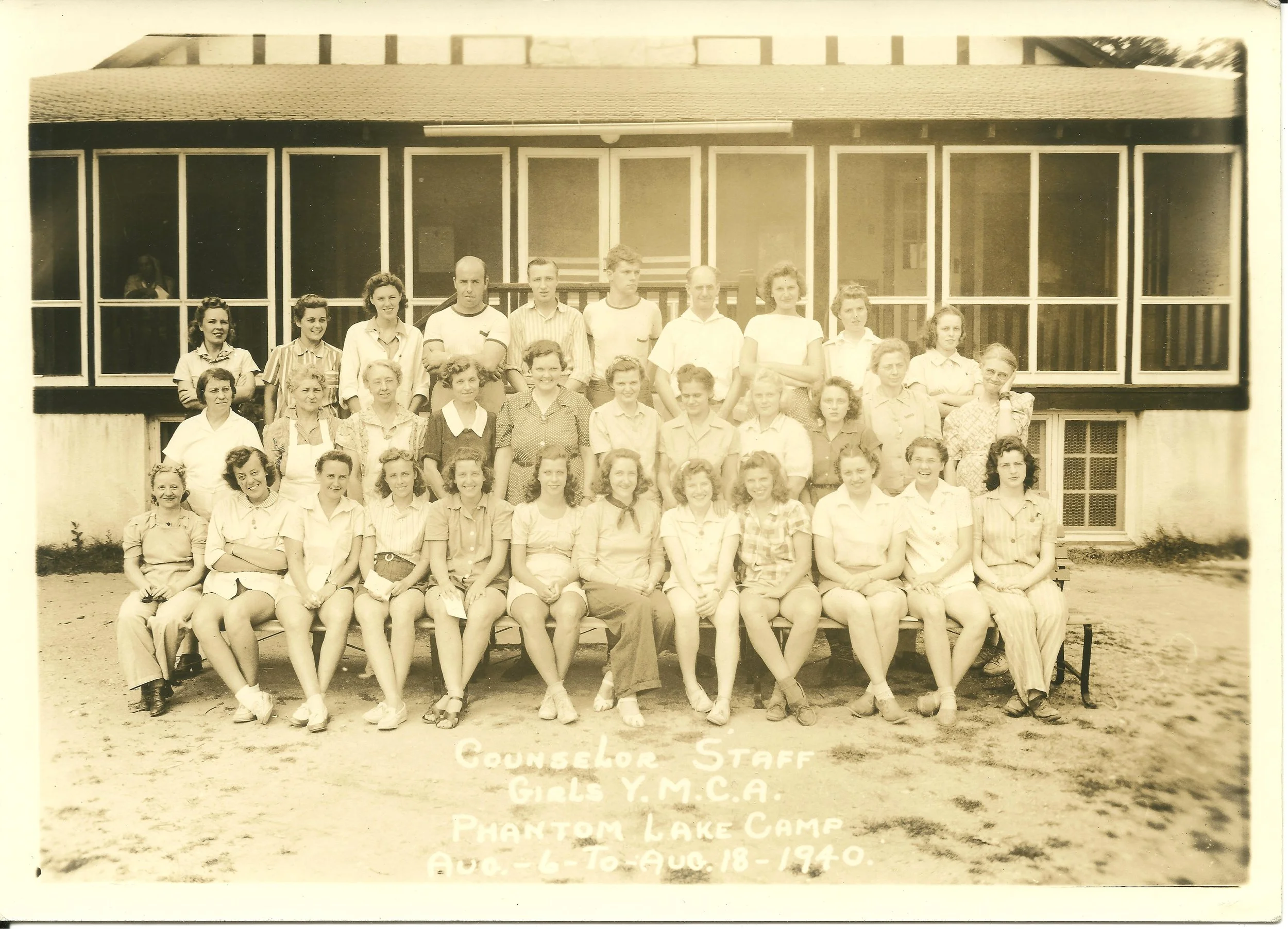 August 6-18, 1940 - Girls Staff
Pictured:
Back Row - Harriet Tausky, Margaret Congdor, Beverly Shaver, Mr. Lushbough, John Hoff, Lloyd Miller, Bill Turner, Jean Doctor, Marie Holmes, Jane Edmunds
Middle Row - Mrs. Ryall, Mrs. Lushbough, Jane Patterso