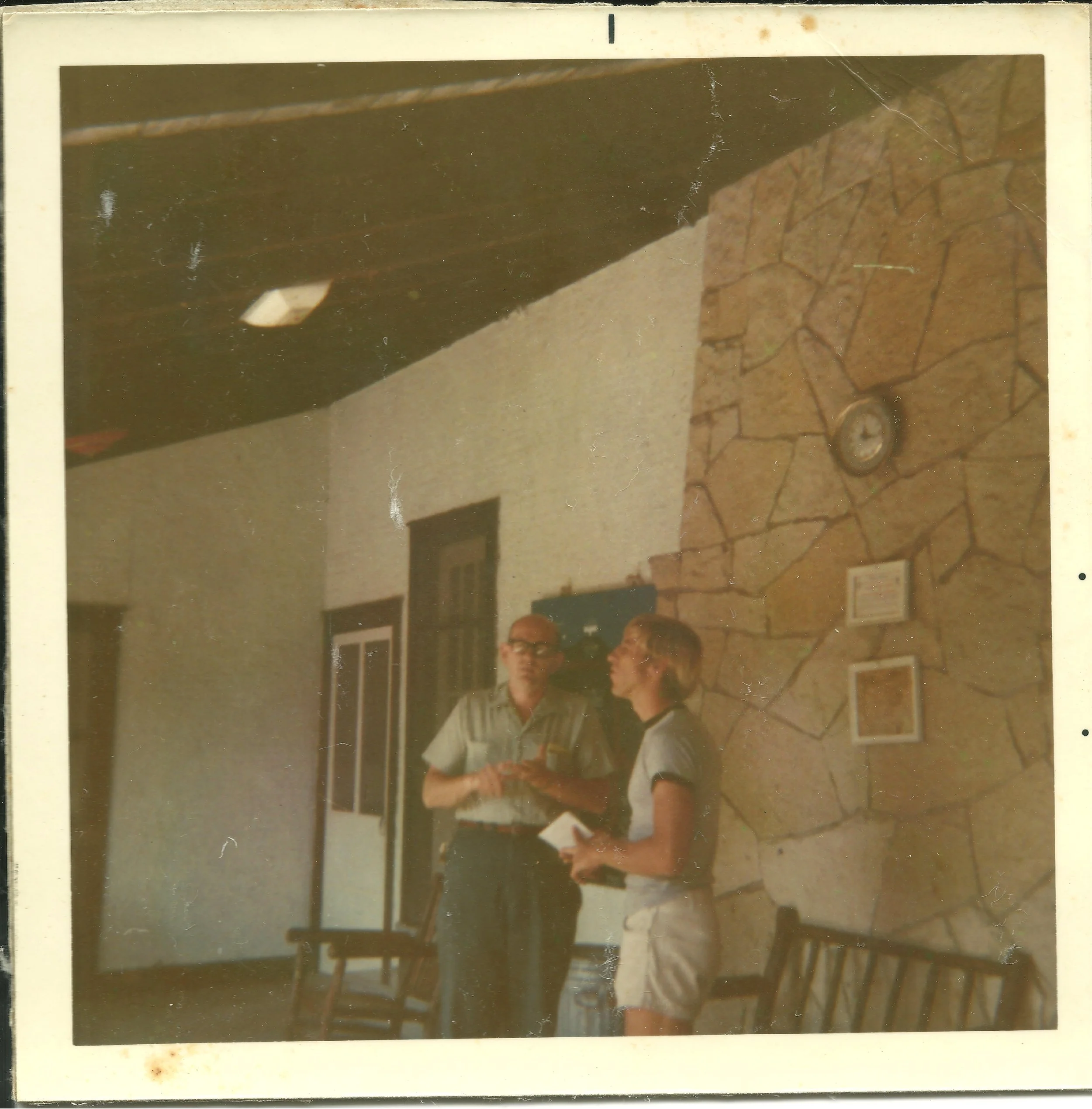 1970s - Sir G talks to staff on the porch of the Alford Lodge
(Pictured: Jerry "Sir G" Carman)