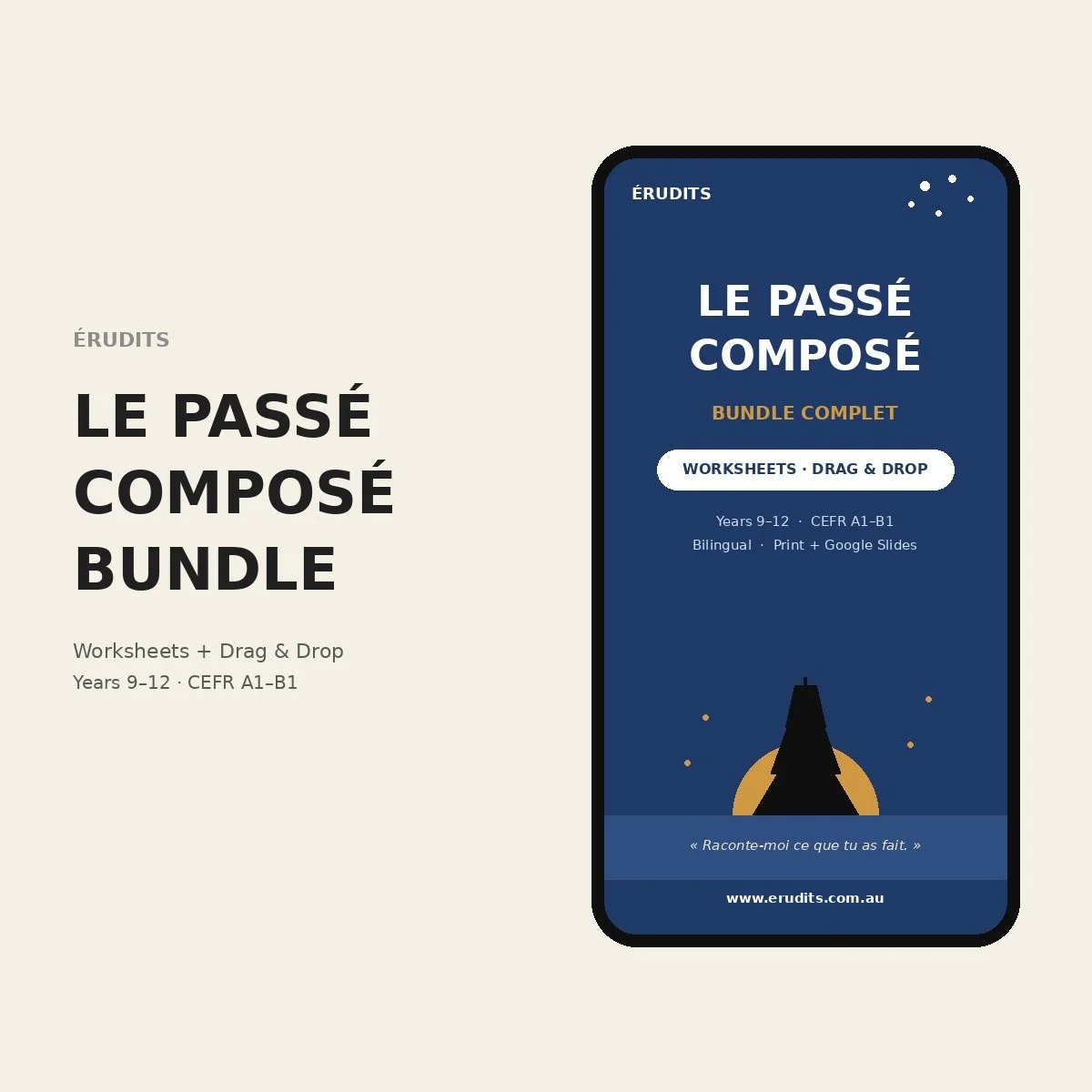 French Passé Composé Bundle | Worksheets + Drag & Drop | Gr 9-12