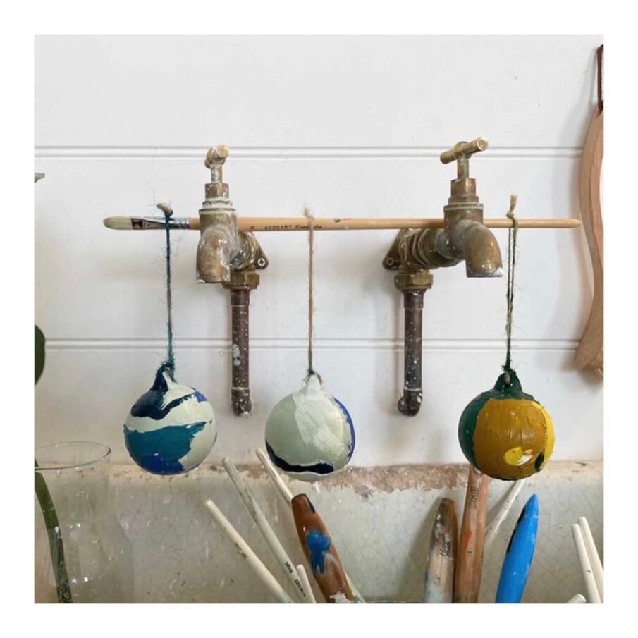 I was very excited to work with Martha again for this mini collection. She has painted a stunning set of baubles that are a reflection of her work this year. Each bauble has a different design inspired by the sea and finished with a vintage velvet ri