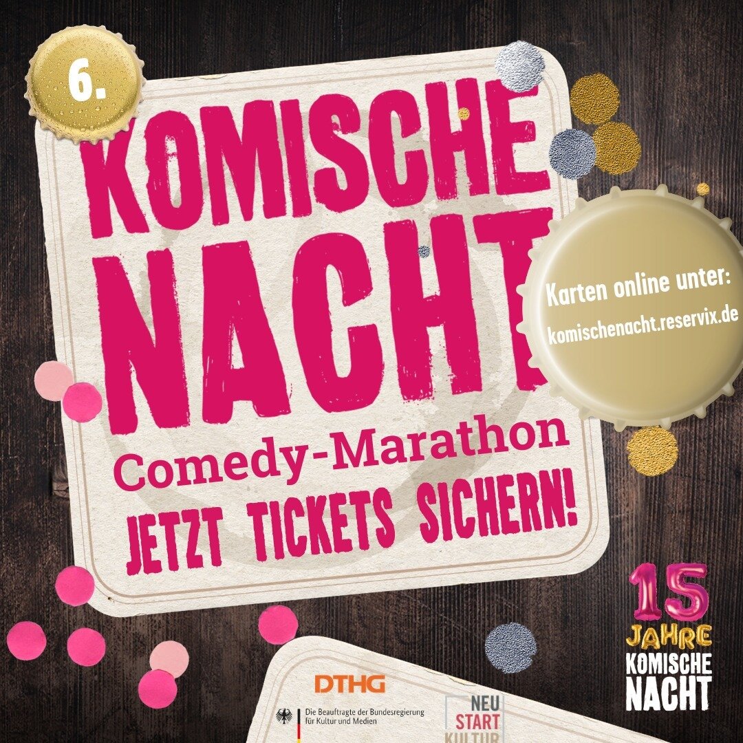 N&auml;chste Woche ist es endlich soweit: Die 6. Komische Nacht findet statt - im Beviamo Wiesbaden! 😆

Freut Euch auf die lustigste, schnellste und unterhaltsamste Comedy-Mix-Show Deutschlands!

📆 Am 26.04.2023 um 19.30 Uhr geht es los, Einlass is