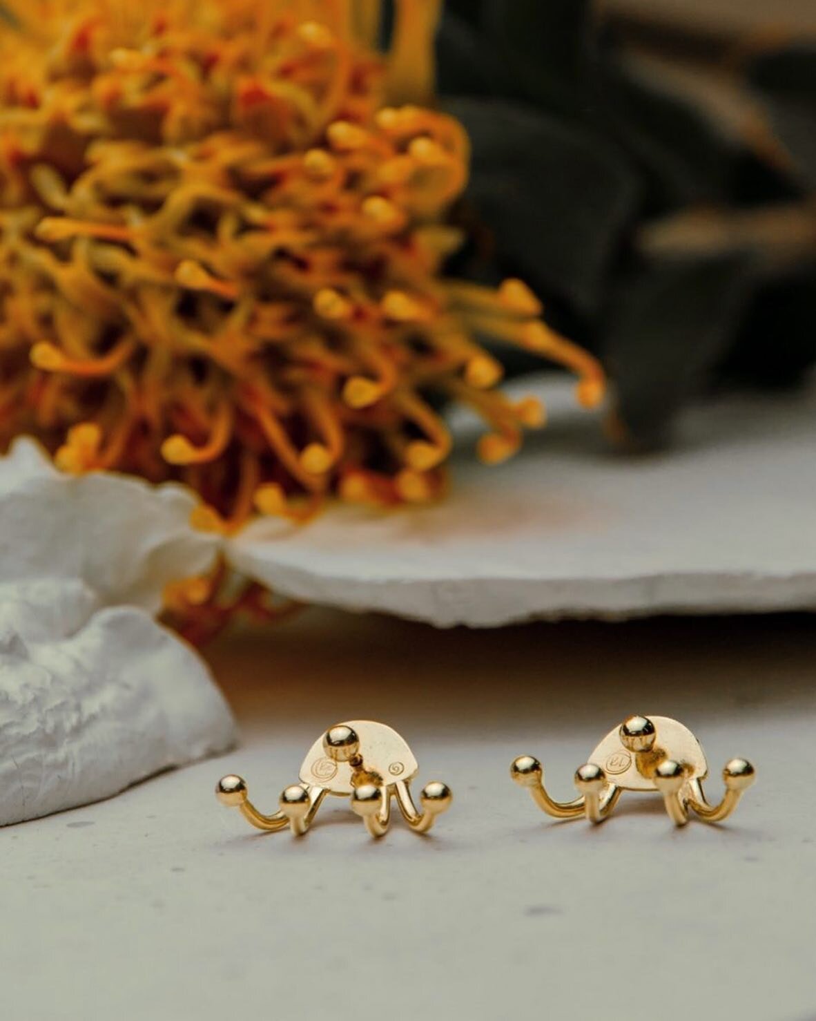 PROTEA Studs
Hand forged in 14kt Gold 🌞

www.kiralitinstudio.com

📸 @amina_allaoui 

#workbench #onthebench #goldsmith #goldschmieden #happiness #inspiration #nature #protea #wildflower #exotic #hallmark #makersmark #jewelryart #jewelrydesign #schm