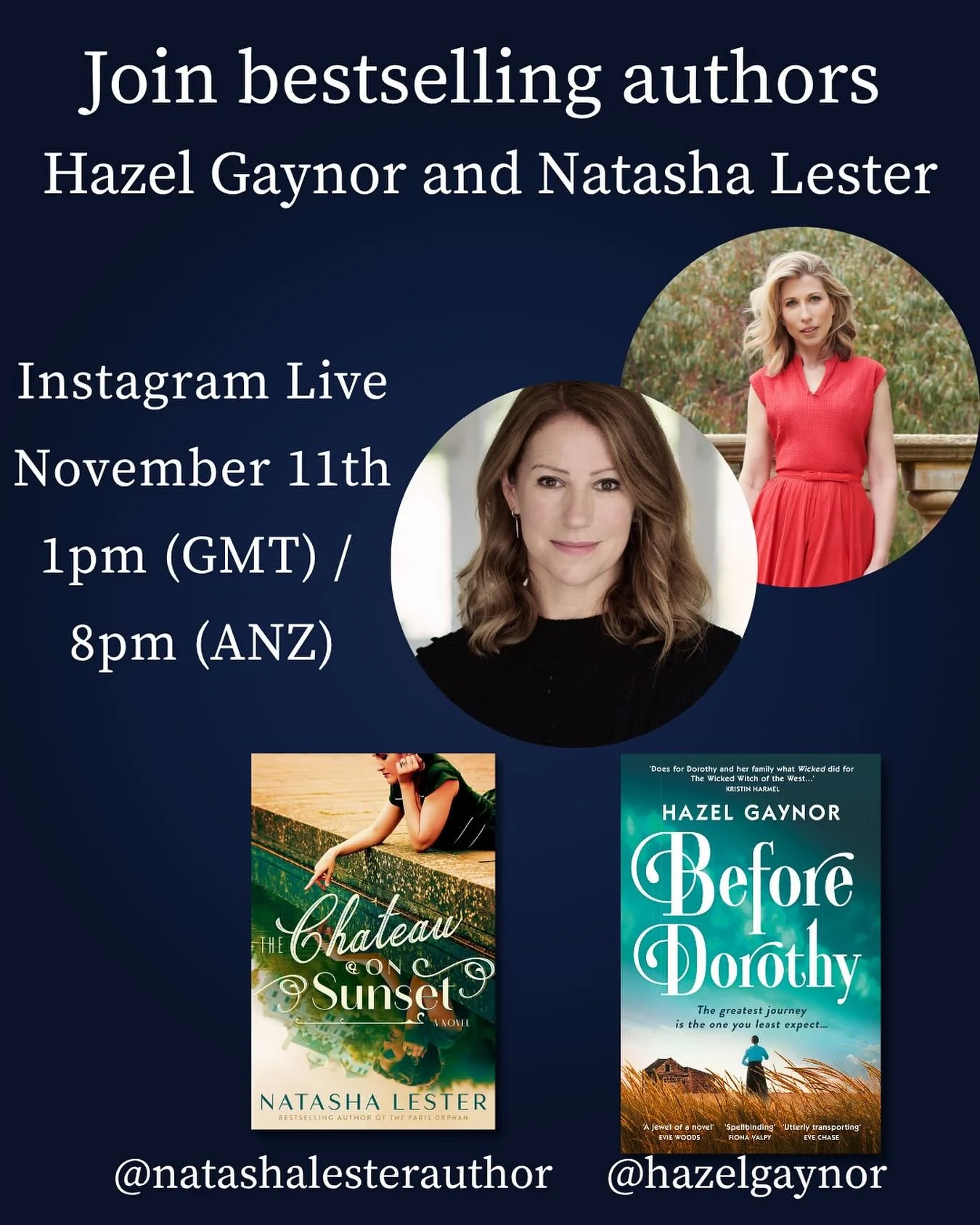 Join me and @hazelgaynor tonight/today (depending on your time zone!) as we celebrate the ANZ publication of her incredible novel Before Dorothy! 

Hazel is so warm and wise and I can&rsquo;t wait to talk to her about all things Oz, Wicked, literary 