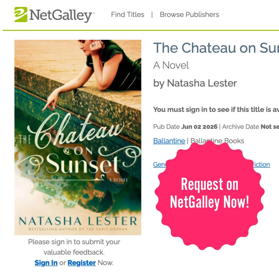 PSA for my North American friends! If you're a NetGalley reviewer, you can request THE CHATEAU ON SUNSET on NetGalley now! ⁠
⁠
Happy reading!