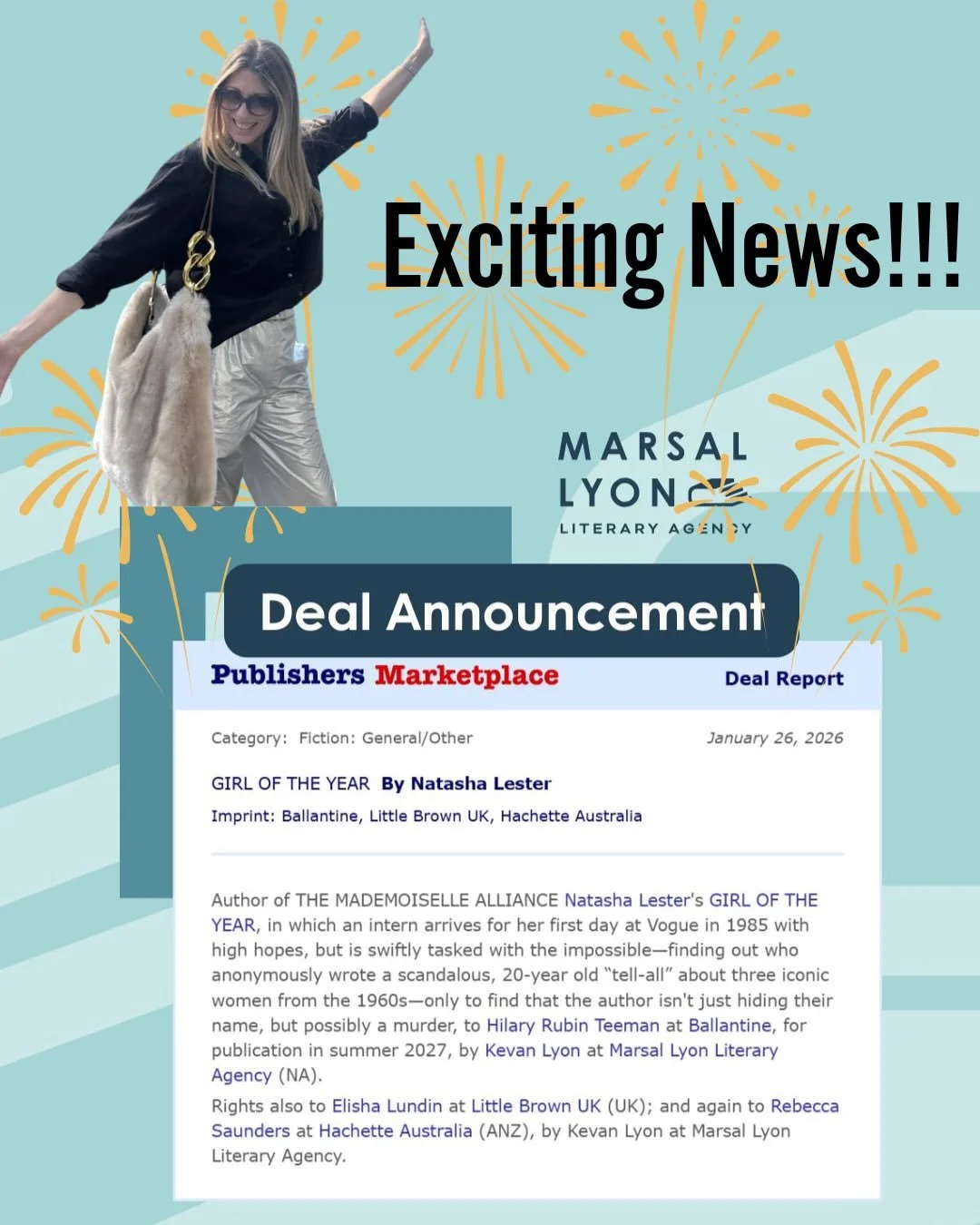 I have some news!!!! 🎉🥳🎊

Yes, I&rsquo;m writing another book! GIRL OF THE YEAR is coming your way in 2027! 

Check out the second pic if you&rsquo;d like a little taste of some of the things that might be in this novel and let me know in the comm