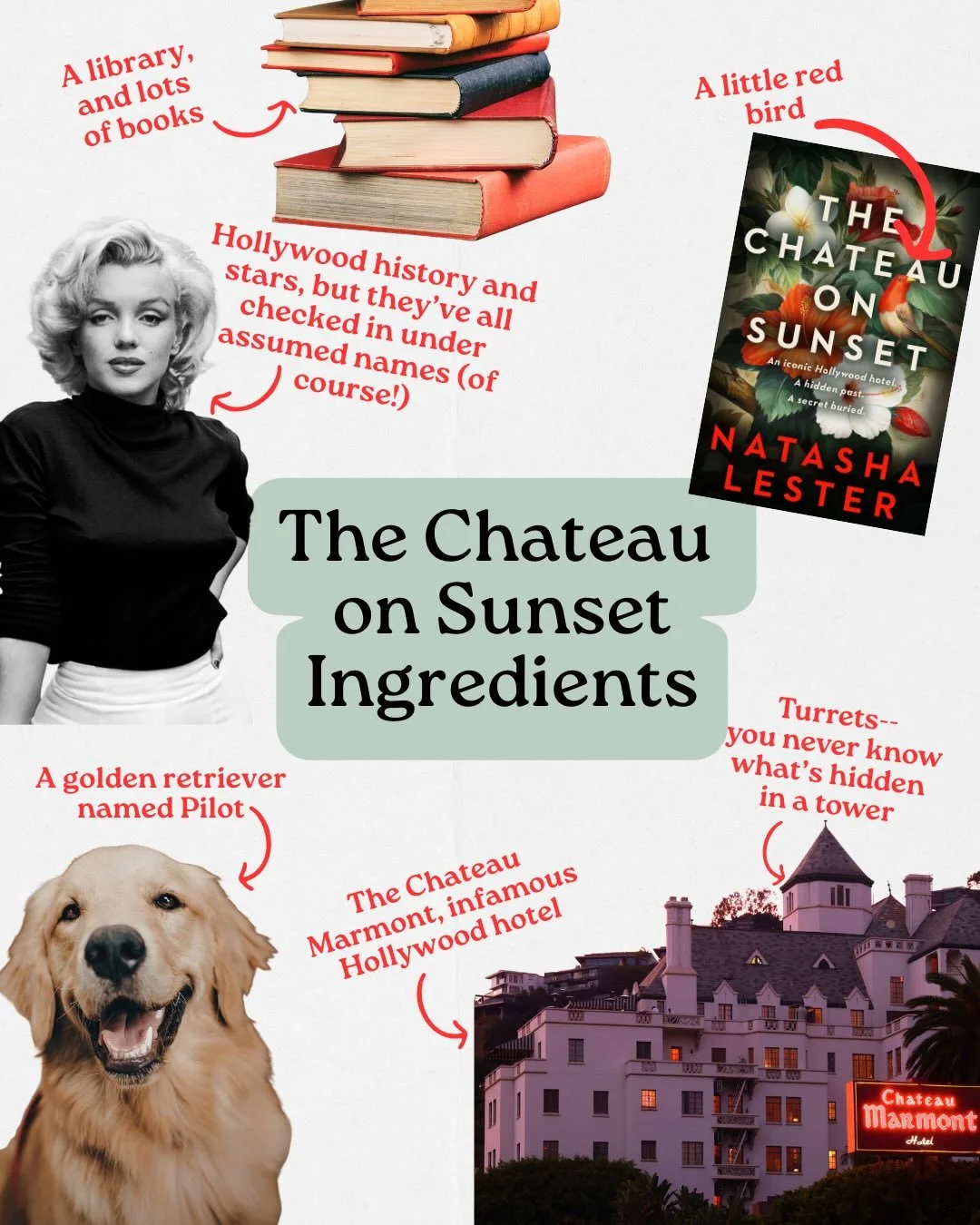 Take one Hollywood hotel, add in plenty of secrets, plus fabulous fashion, a Venetian  excursion, plenty of stars, a little red bird and a friendly dog, a haunted turret, a once-in-a-lifetime love, and three best friends and you have some of the ingr