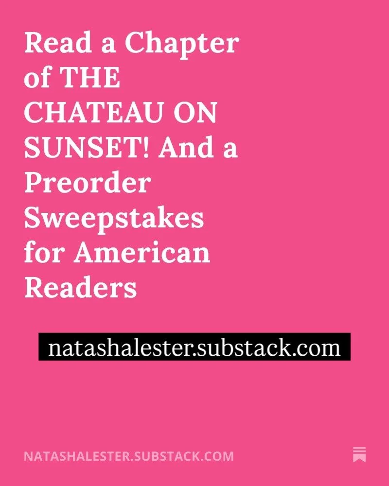 My newsletter subscribers got to read another chapter of THE CHATEAU ON SUNSET earlier this week! If you&rsquo;d like to read it too, you can find it on my Substack now. Just follow the link in my bio or stories. 

Hope you enjoy the sneak peek!