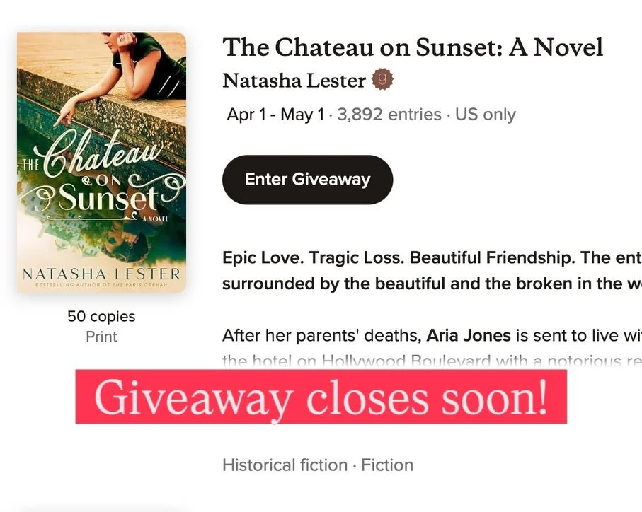Goodreads giveaway of 50 print copies of THE CHATEAU ON SUNSET ends in just four days!! Don&rsquo;t miss out! 

This giveaway is for US residents only. Good luck everyone!