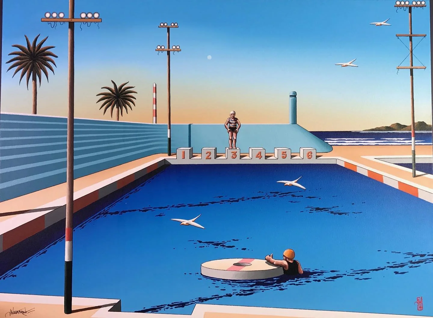 The pool of Newcastle Ocean Baths by one of my favourite artists James Willebrant.
Willebrant is represented by Cooks Hill Galleries