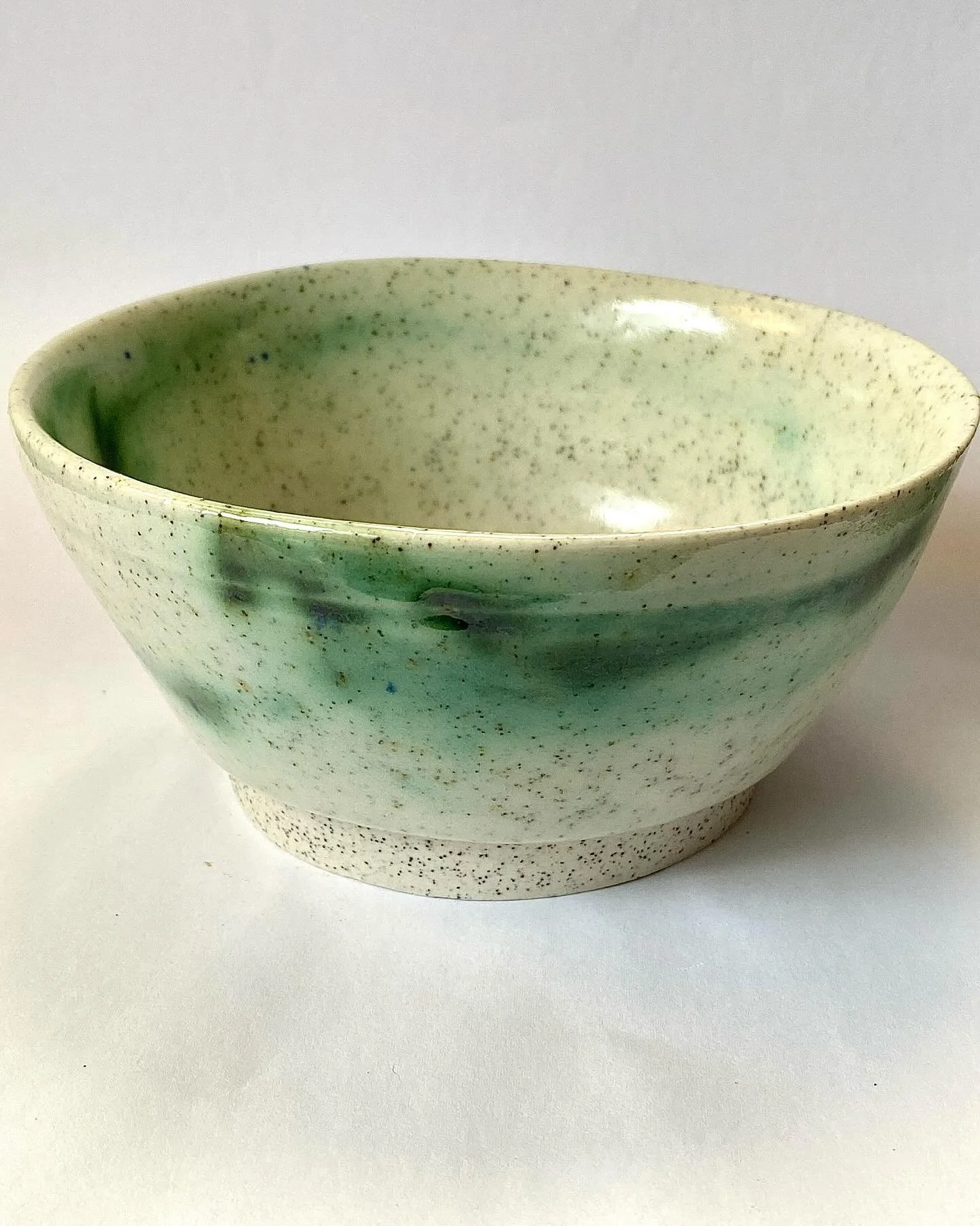 Keane Pottery Clay White Stoneware 7 Speckled With copper oxide under clear glaze 
First time I’ve used this clay so just experimenting