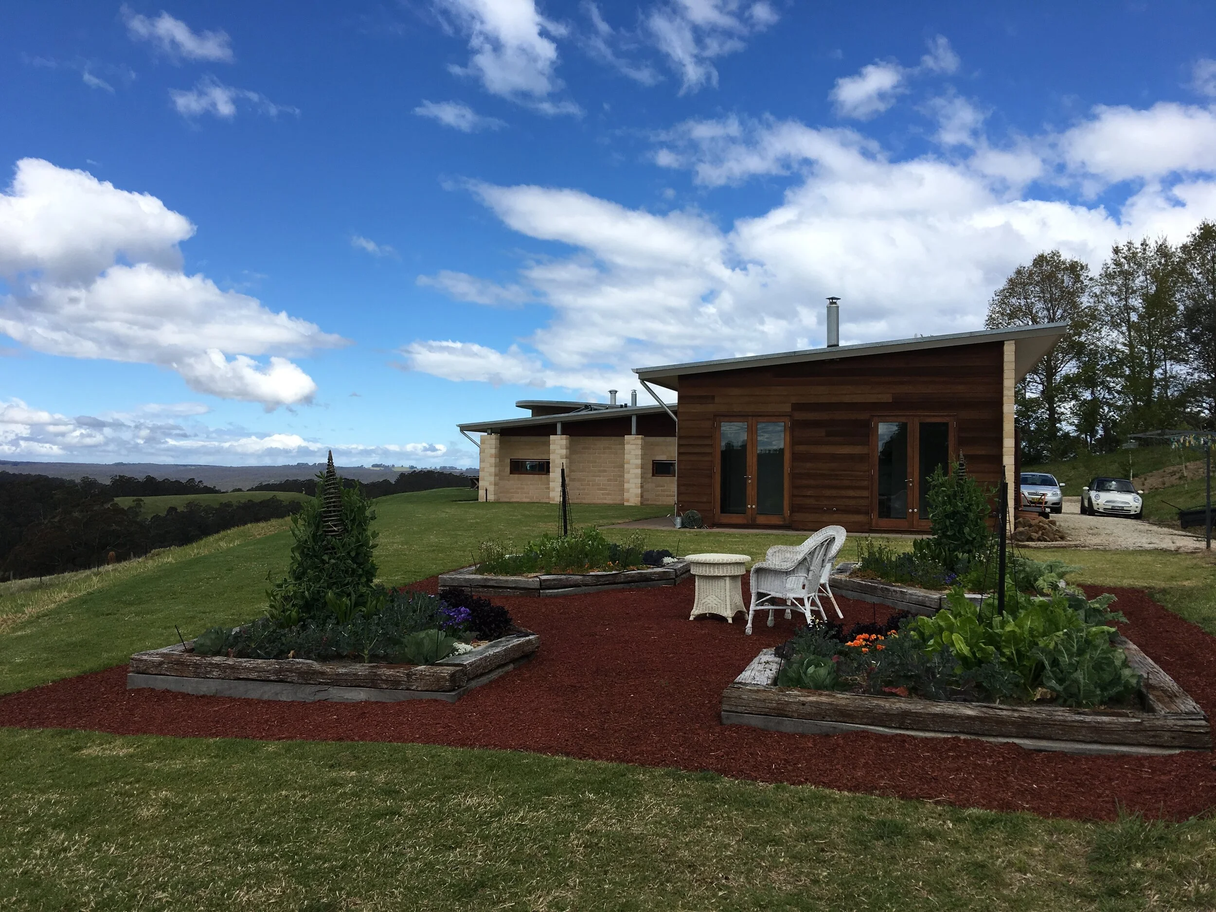 artist's studio with kitchen vegi garden