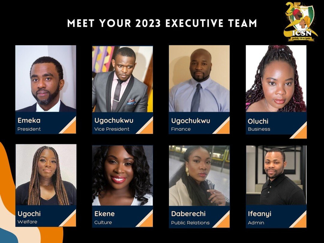Introducing The 2023 ICSN Executive team, A dedicated and focused team who are passionate about building a vibrant, inclusive Igbo community. 

Your President this year is Emeka and the Vice President is Ugochukwu, Together they are a dynamic pair wi
