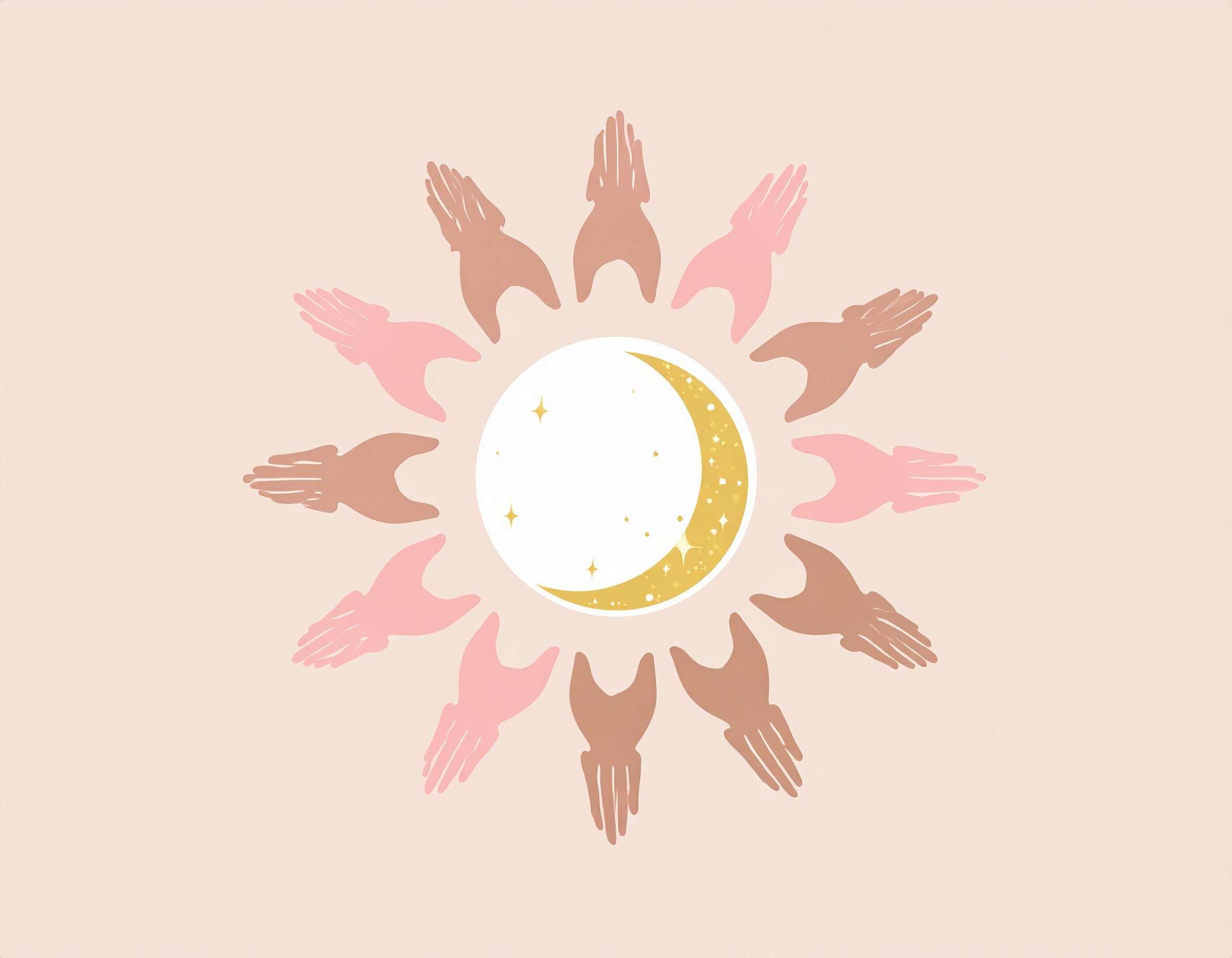 Firefly_really large sparking gold moon inside a beige and pink women's circle studio 213769.jpg
