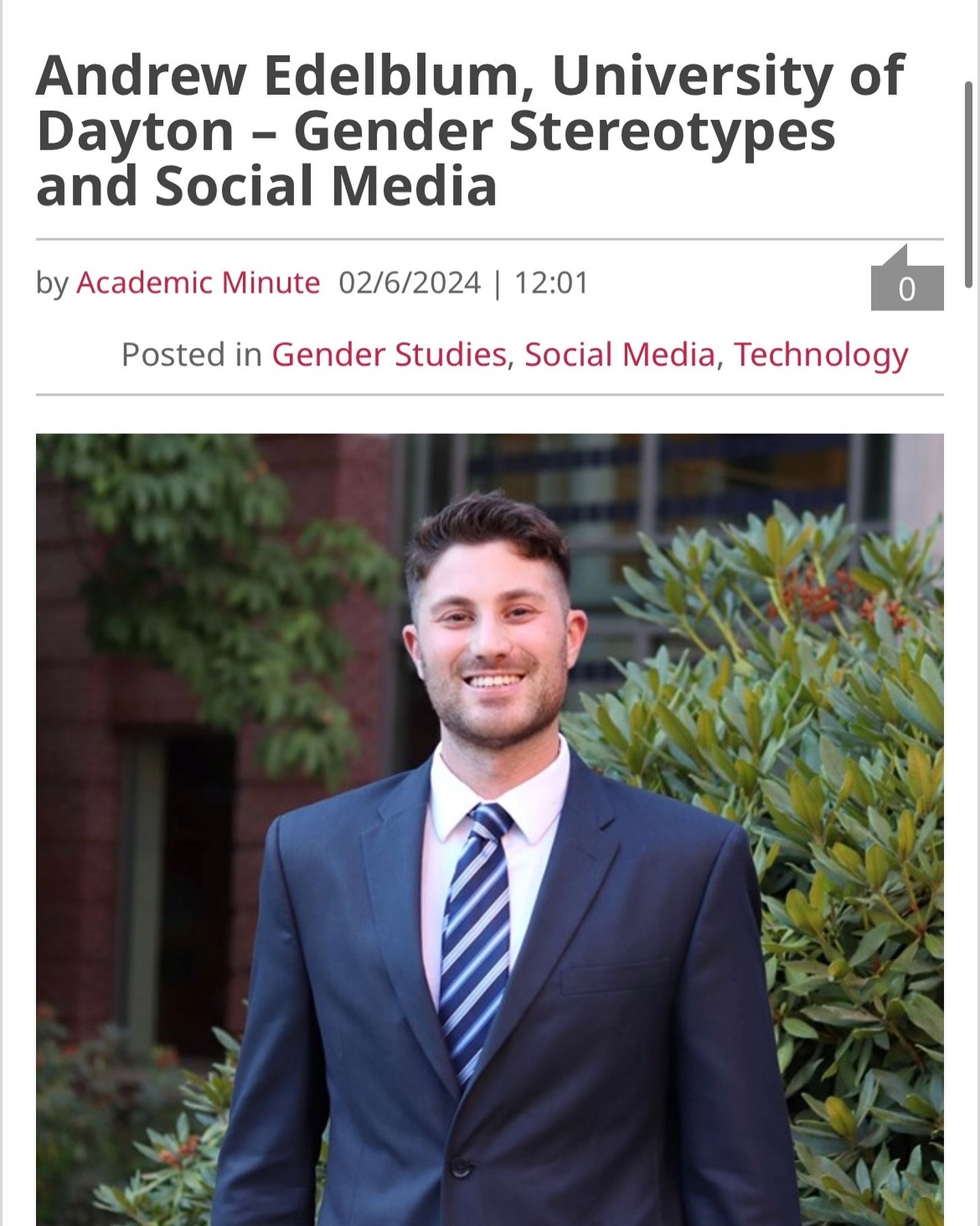 Absolutely wild. Research I conducted alongside my stellar coauthor Dr. Nate Warren (BI Norwegian Business School) was featured on NPR&rsquo;s The Academic Minute today. We found a feminizing stigma faced by men who post a lot on social media&mdash;w