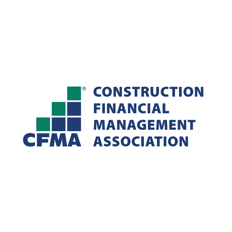 CFMA logo with green and blue blocks and the text 'Construction Financial Management Association' and the acronym 'CFMA' in blue.