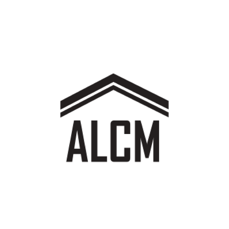 Black and white logo with a stylized house roof above the text 'ALCM'.