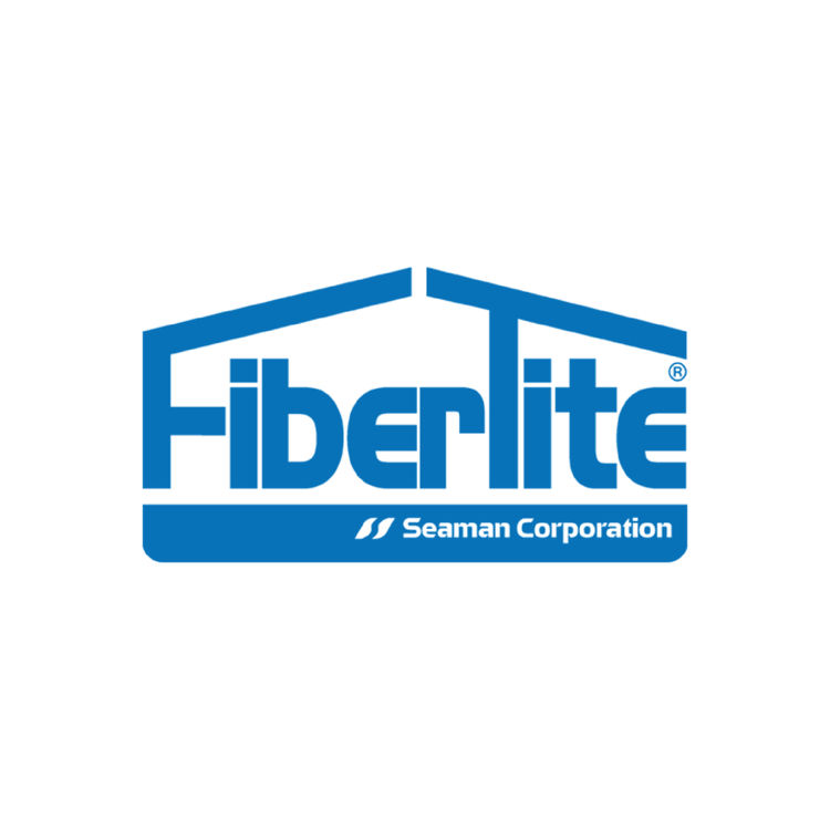 Blue logo of Fiberlite by Seaman Corporation featuring your house outline and company text.
