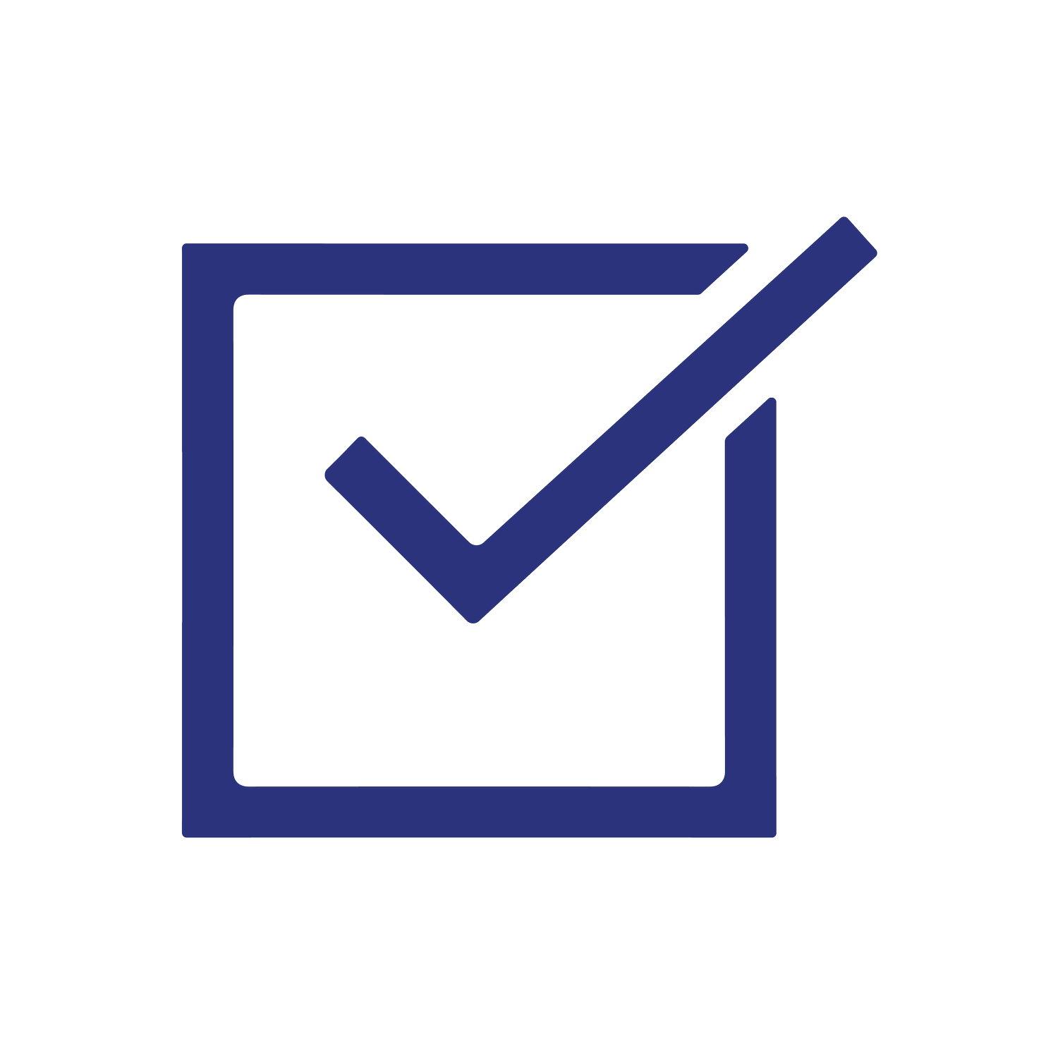 Blue checkmark inside a square box, indicating completion or approval.