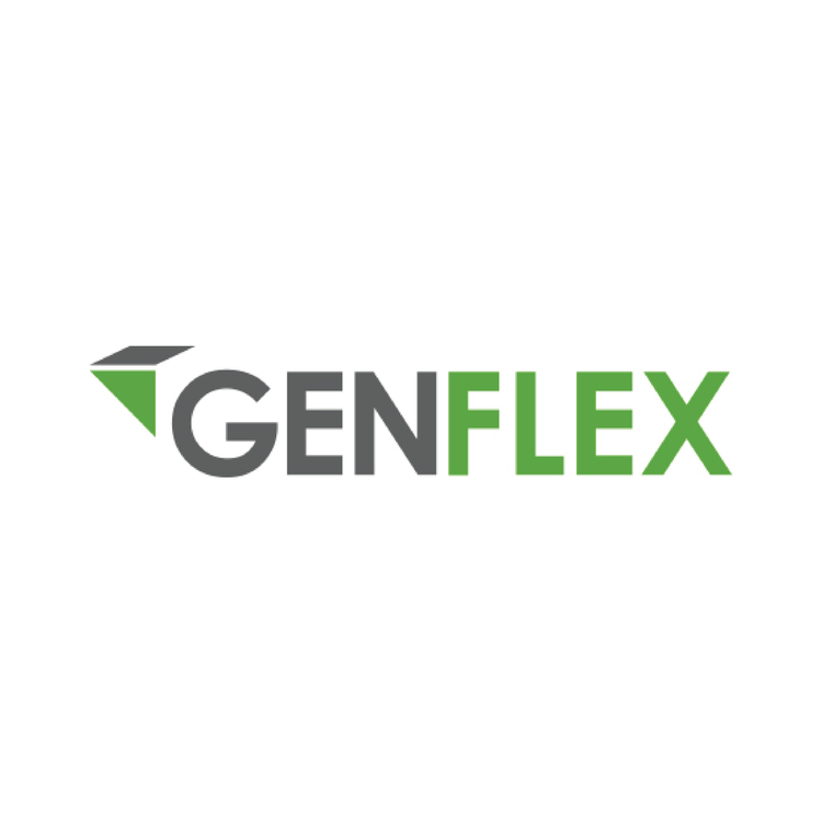 GenFlex logo with stylized gray and green text and a geometric arrow icon.