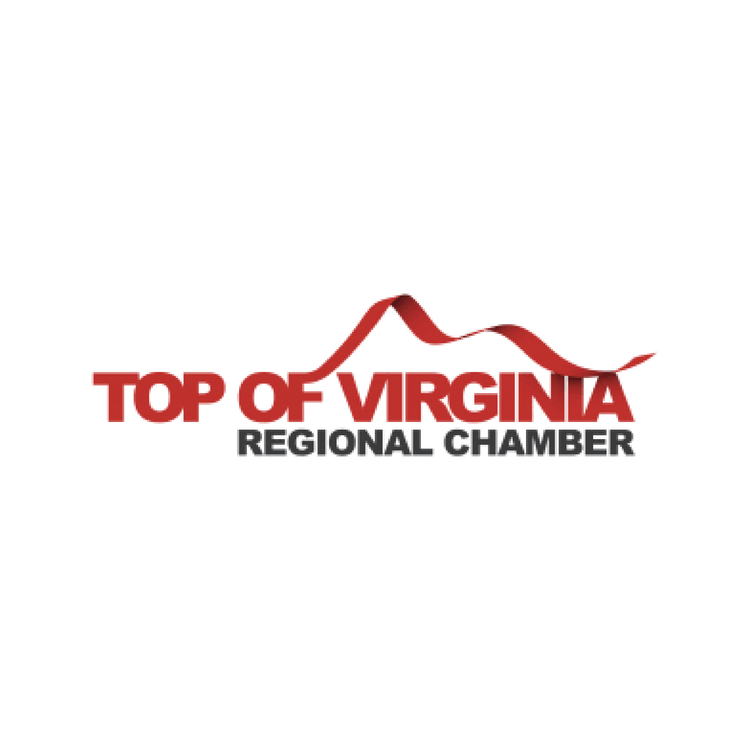 Logo for Top of Virginia Regional Chamber featuring a stylized mountain range in red and black text.