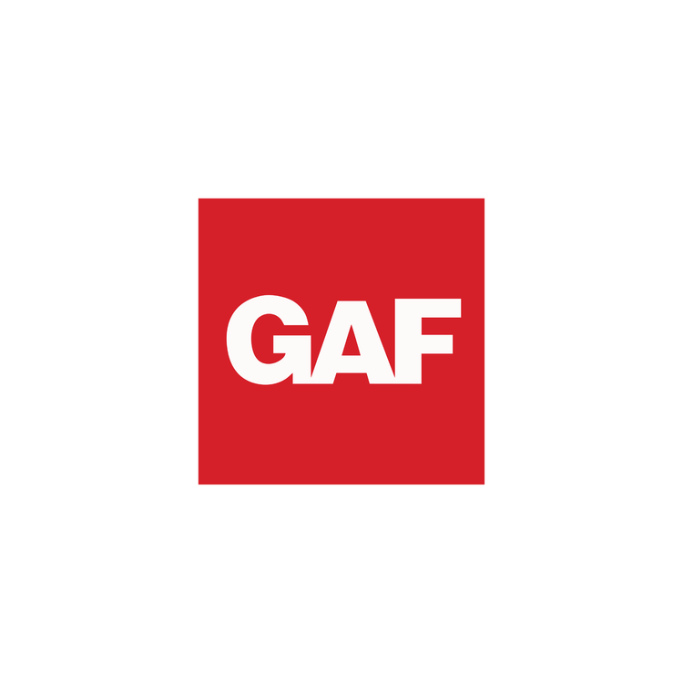 Red square logo with white text 'GAF' in bold, centered.