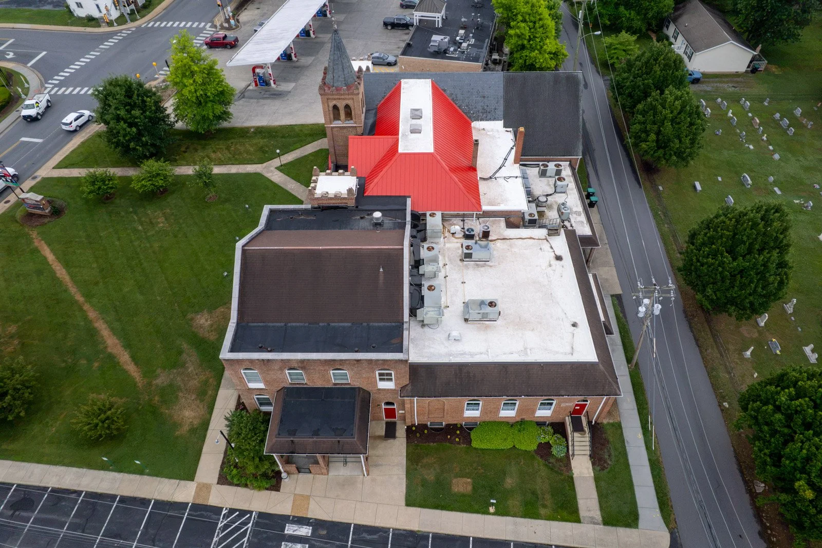 overhead angled view of bridgewater united methodist church