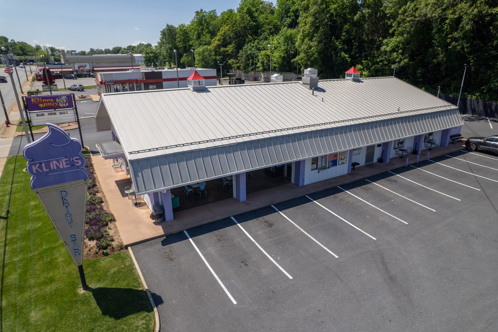 Parking lot and roof for Kline's Dairy Bar