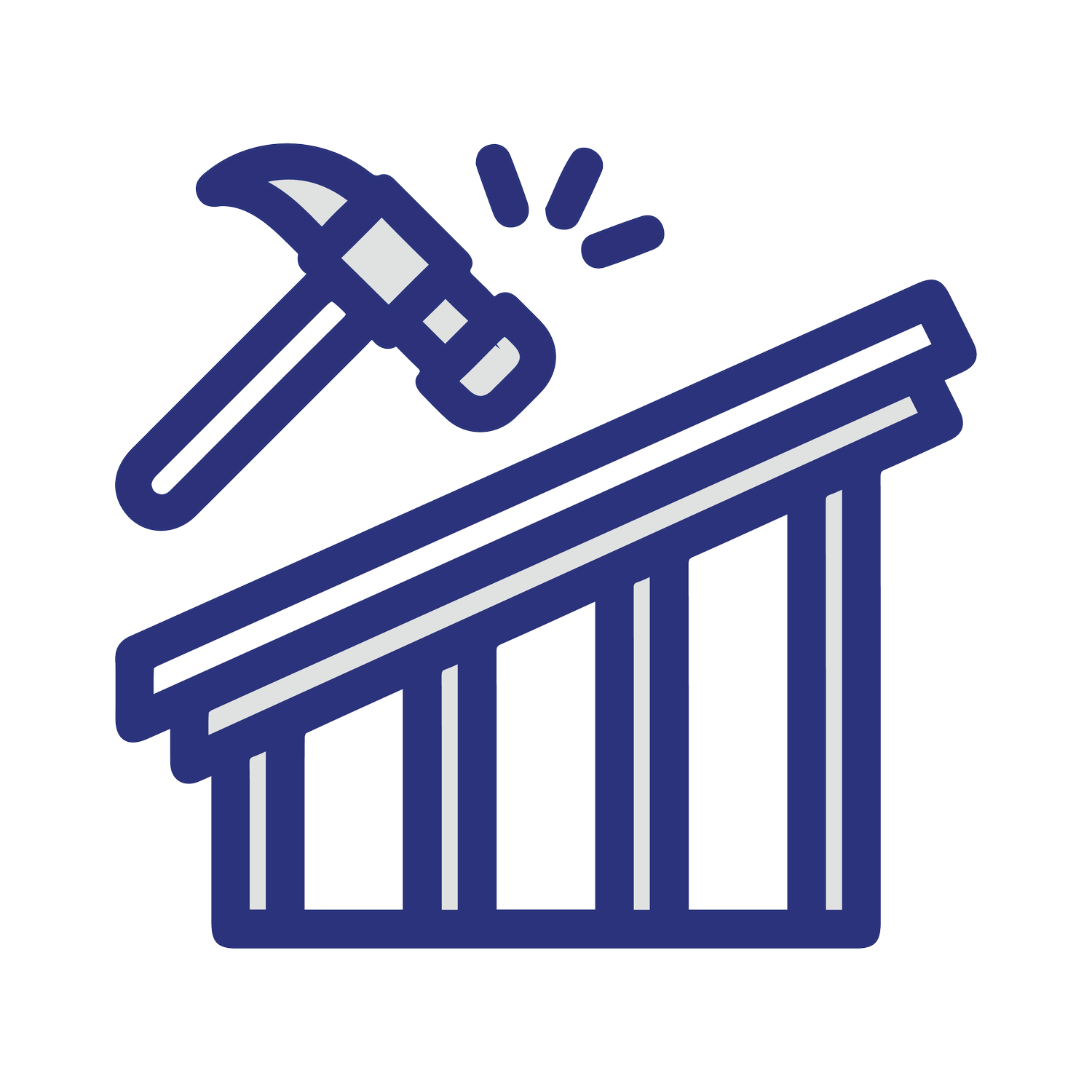 A stylized icon of a hammer hitting a raised bar graph, symbolizing construction or improvement.