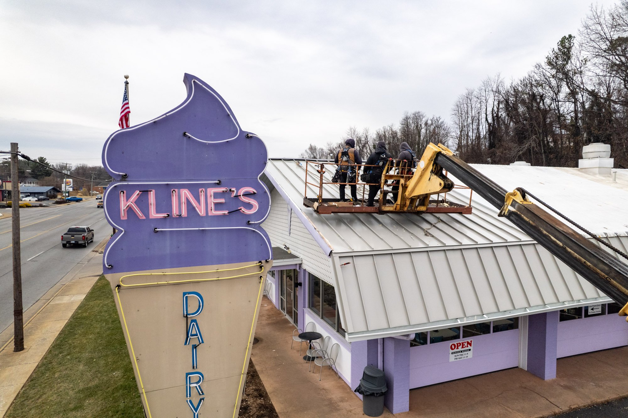 Kline's Dairy Bar Roof Replacement Mid-Progress