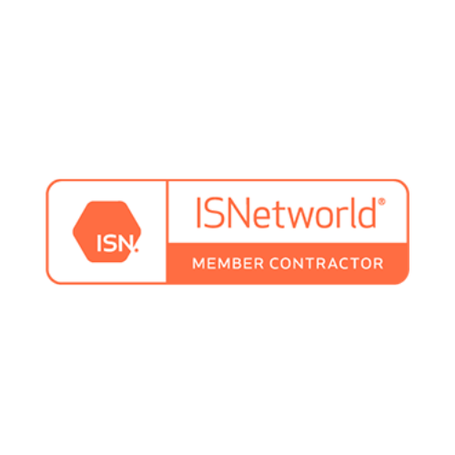 ISNetworld member contractor badge with orange and white design.