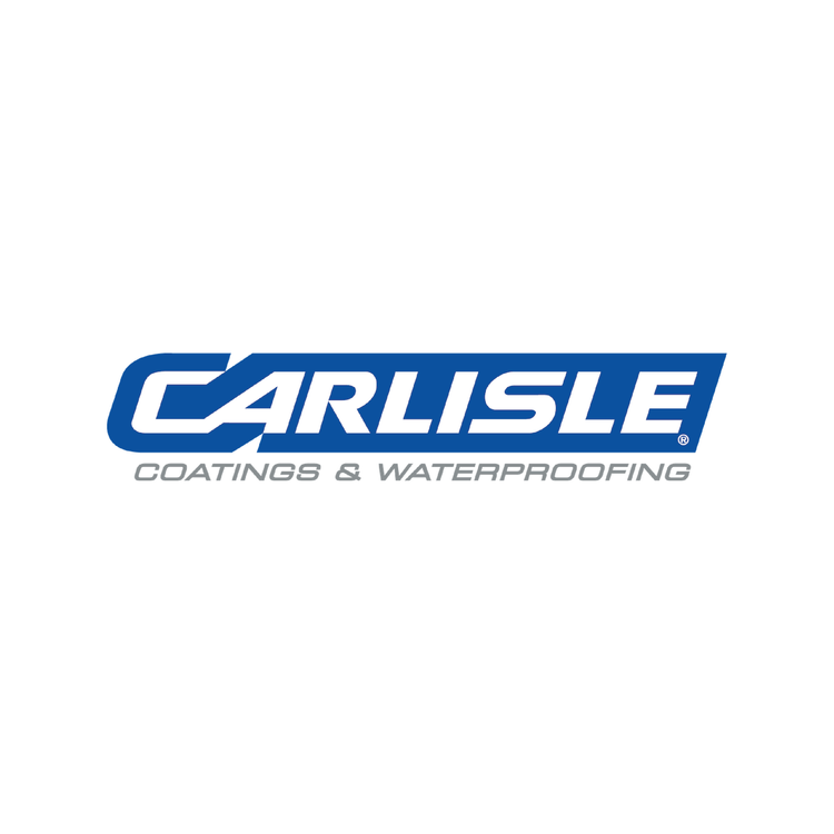 Logo for Carlisle Coatings & Waterproofing featuring the brand name in bold blue letters with a stylized font and gray subtext.