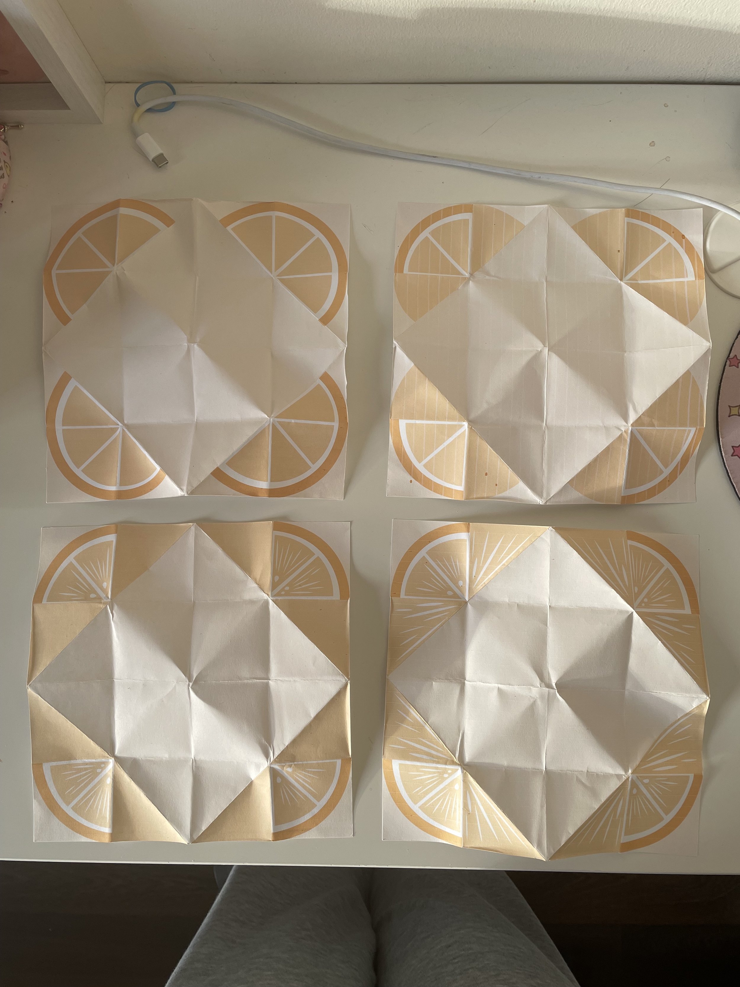 I did a few test-printing on 8.5” x 8.5” papers to make sure I understood how the lemon on the cover should be designed and folded.