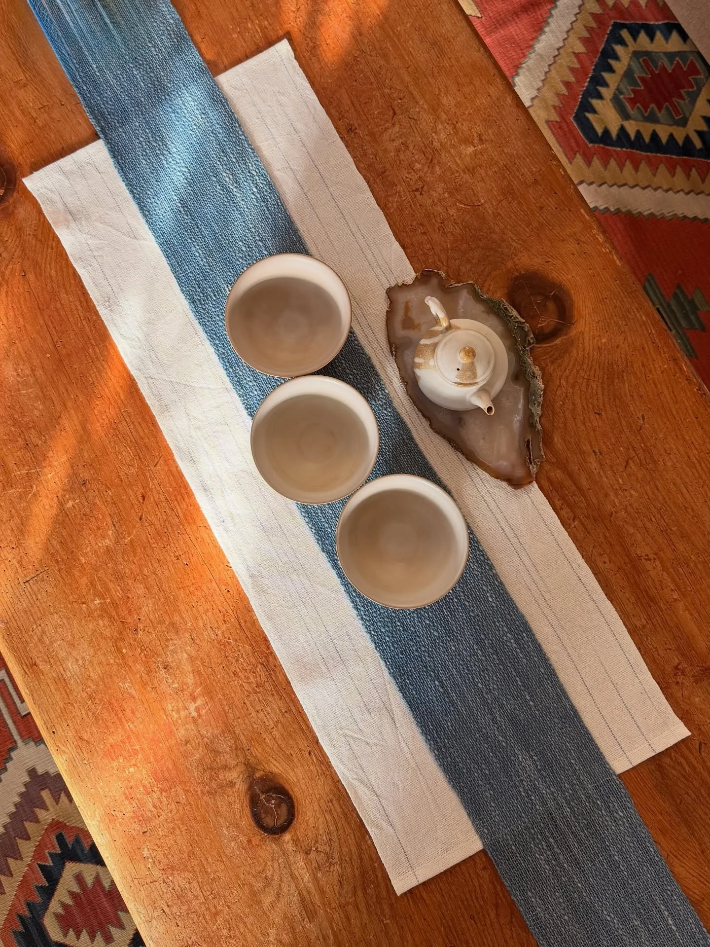 A true convergence of my special interests, this collection of indigo-dyed handwoven chabu has been released!

Chabu are ceremonial table runners used in cha dao tea practice. They &ldquo;set the stage&rdquo; for the tea session and express wabi-sabi