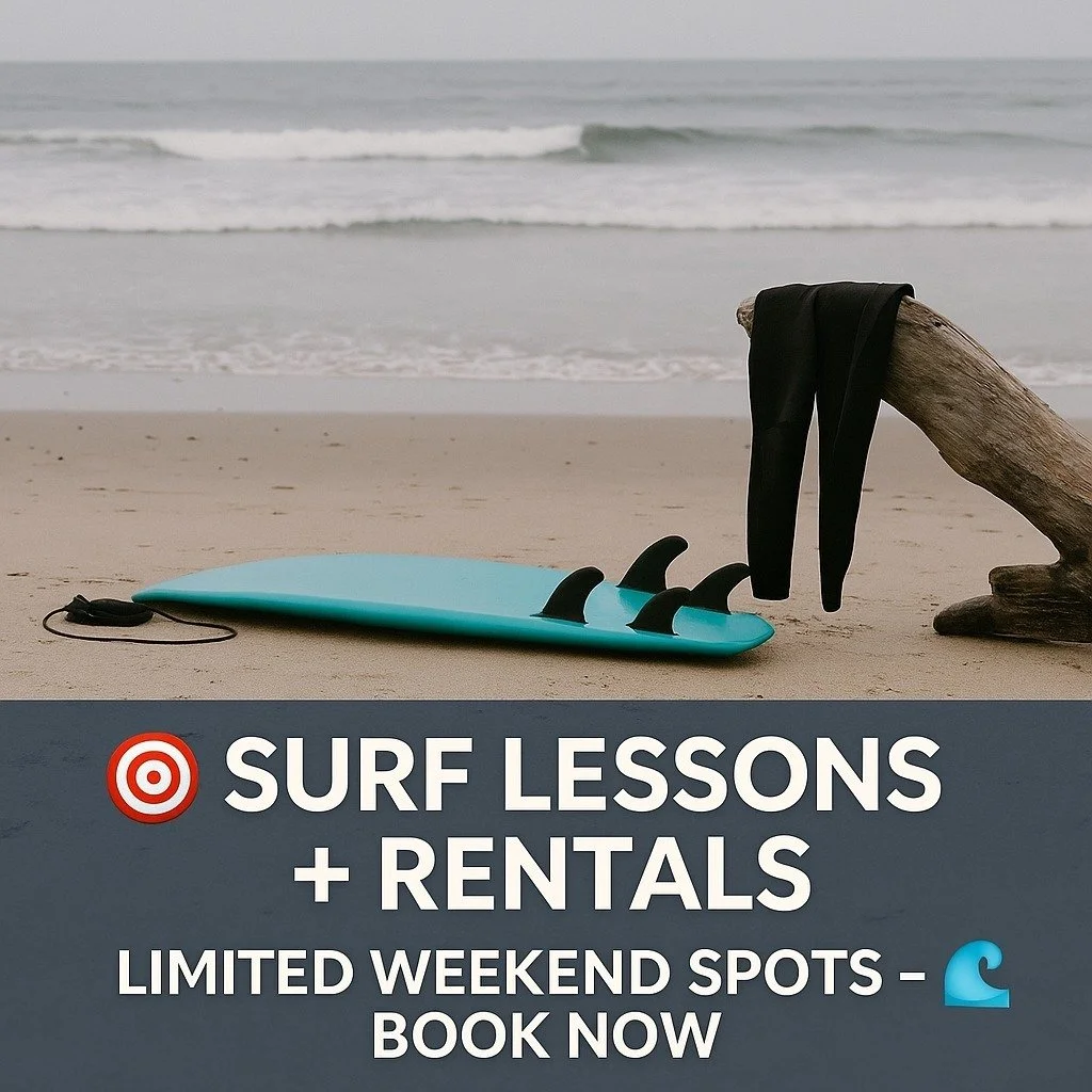 Ready to ride this weekend?
Spots are filling fast for lessons &amp; gear rentals &mdash; and the swell&rsquo;s lookin&rsquo; real tasty 🌀
Whether you're chasing your first wave or just need a board + suit combo that doesn&rsquo;t reek of mildew, we