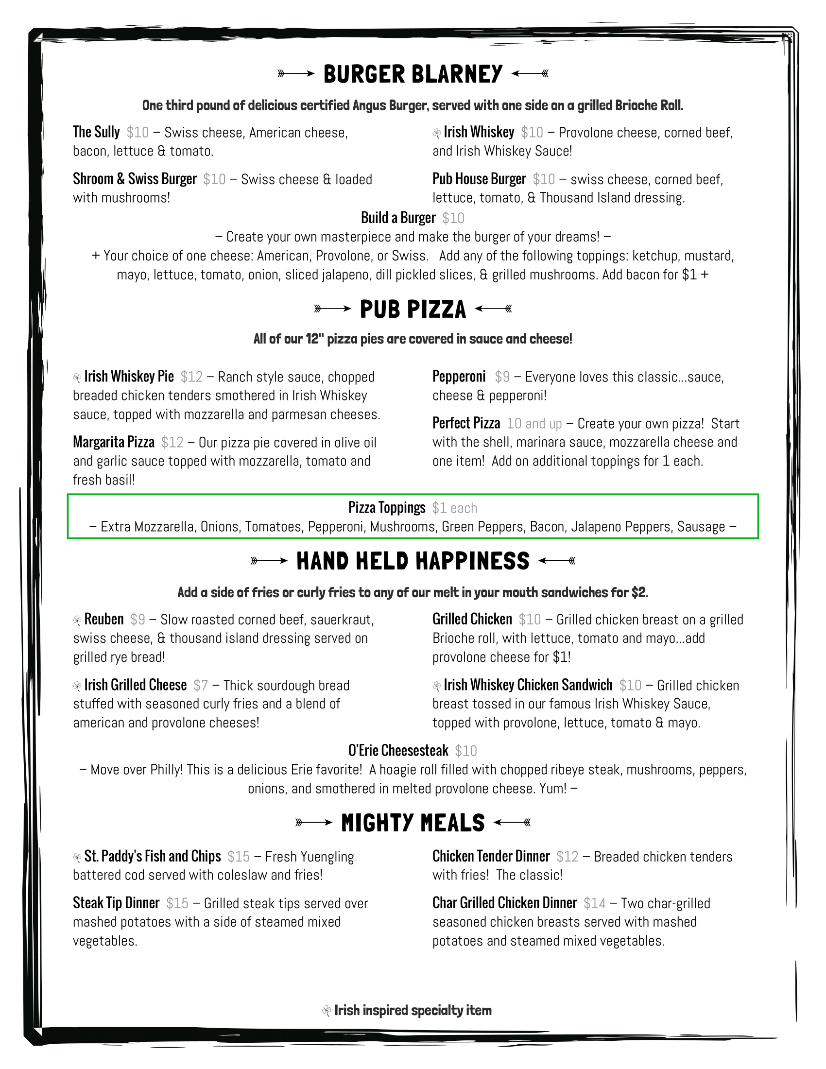 Menu — SULLIVAN'S PUB AND EATERY